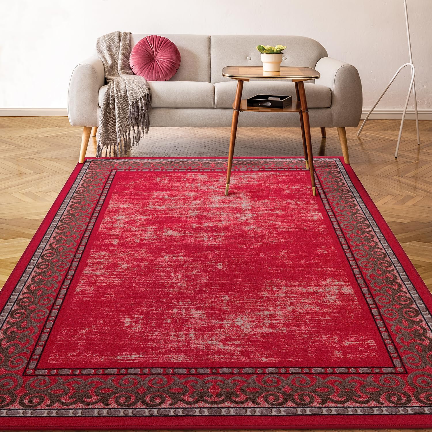 Antep Rugs Alfombras Bordered Modern 8x10 NonSlip (NonSkid) Low Pile Rubber