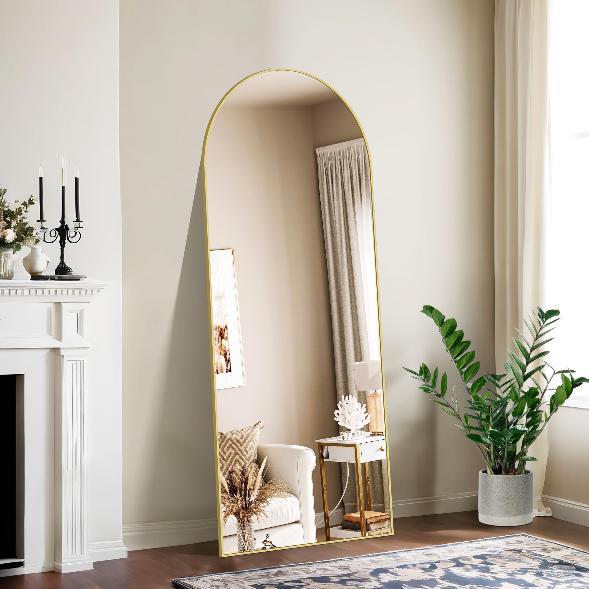 Specchio Full Length Cassilando 165x60cm - Ad Arco, Appeso O A Piede, Oro E Nero, Per Camera Da Letto - Foto 3