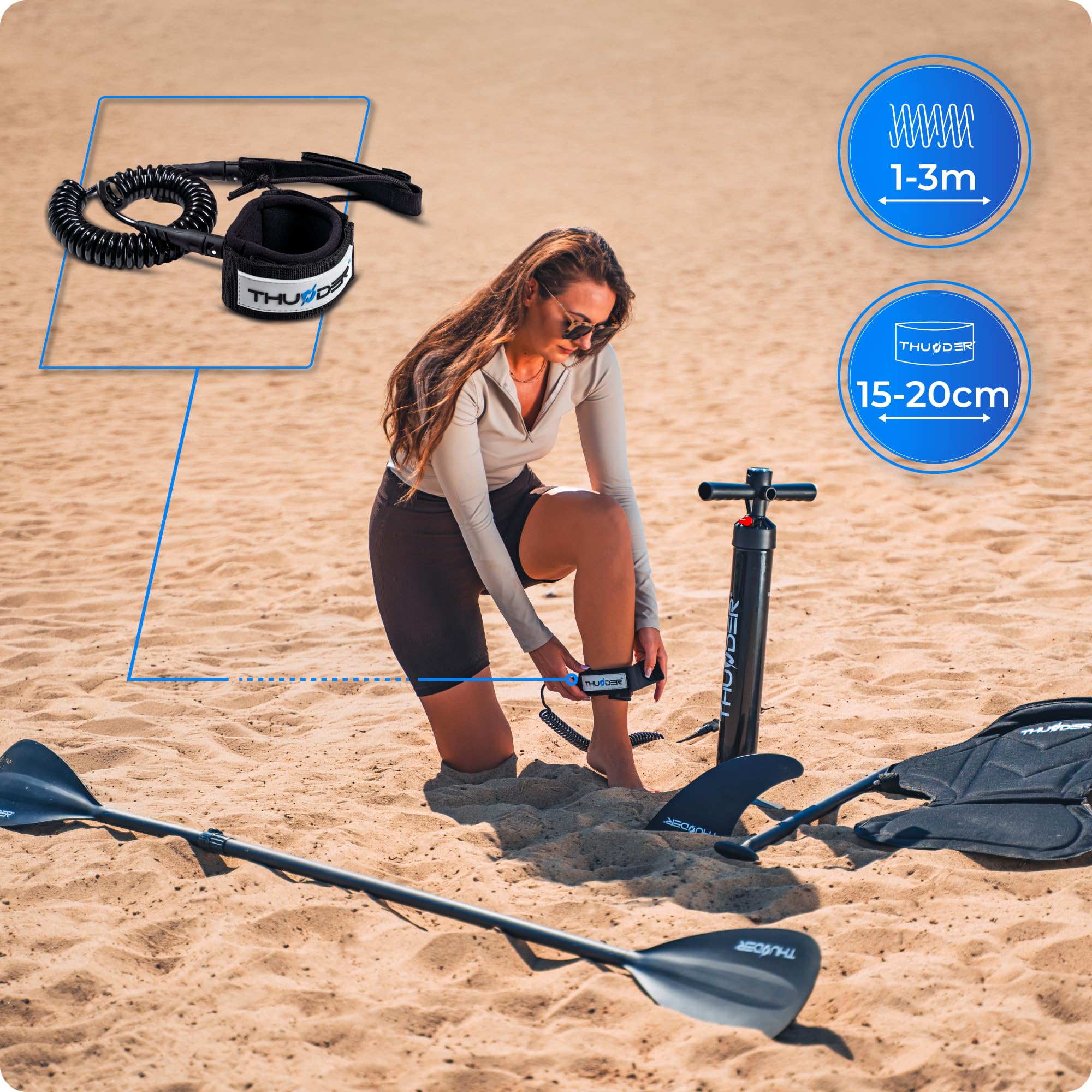 THUNDER Planche Sup Gonflable 320 cm avec Siège Kayak – Stand Up Paddle Board Set avec Pompe, Pagaie & Sac à Dos – Antidérapant pour Adultes & Débutants