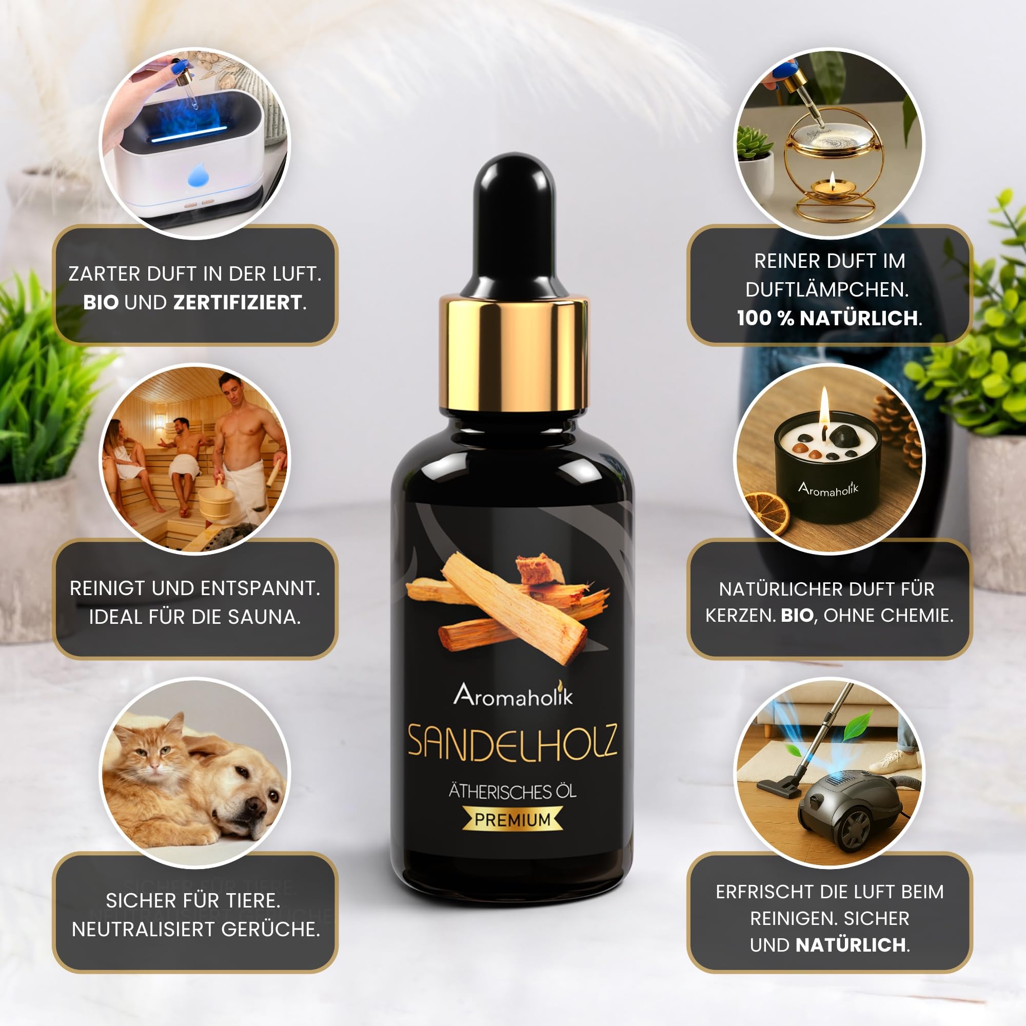 Premium reines natürliches Sandelholzöl – 100 % pures ätherisches Öl, BIO, organisch – zur Herstellung ätherischer Öle, Kerzen, Seifen, DIY – Sandalwood Essence 1L, Aromaholik