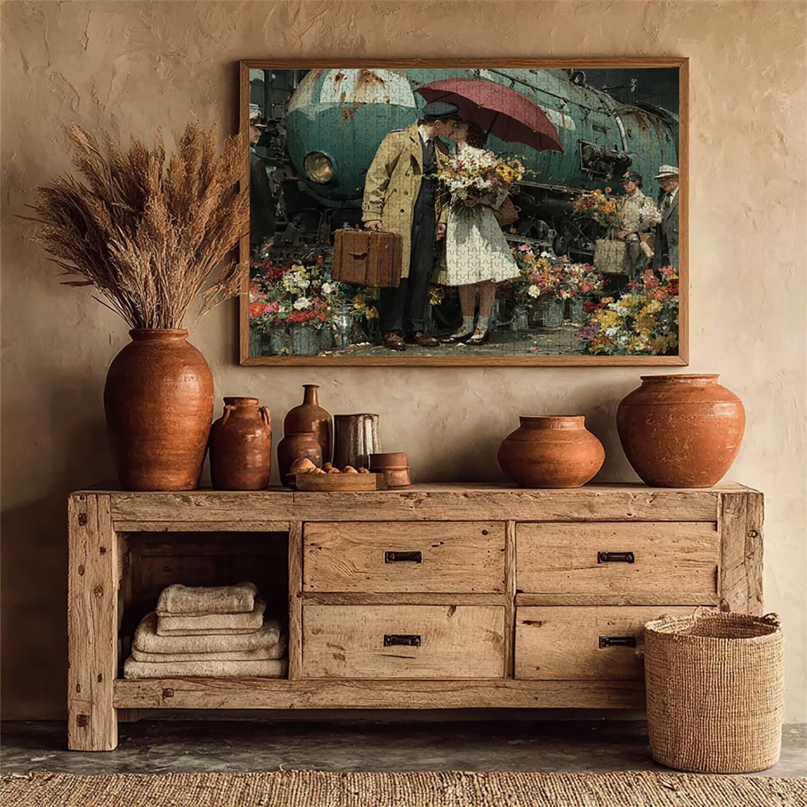 Puzzle 2000 elementów dla dorosłych pociągu, drewniane puzzle, 99 x 70 cm, dla mężczyzn, kobiet, starszych, seniorów, części, ściśle do siebie pasują, dekompresja, dekoracja ścienna, prezenty dla