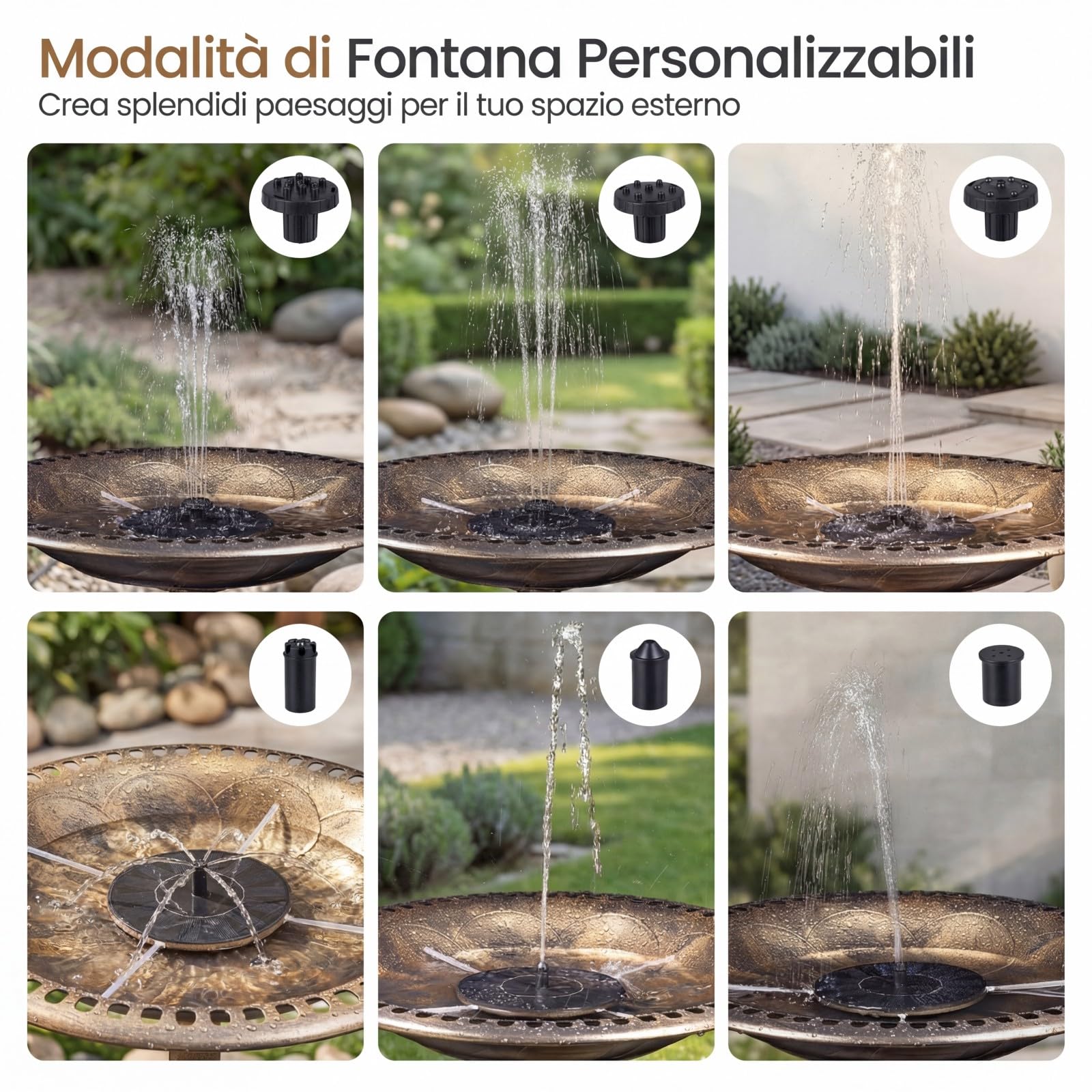 COSTWAY Mangiatoia per Uccelli da Esterno 2 in 1, Fontana con 6 Ugelli, Resistente alle Intemperie per Giardino
