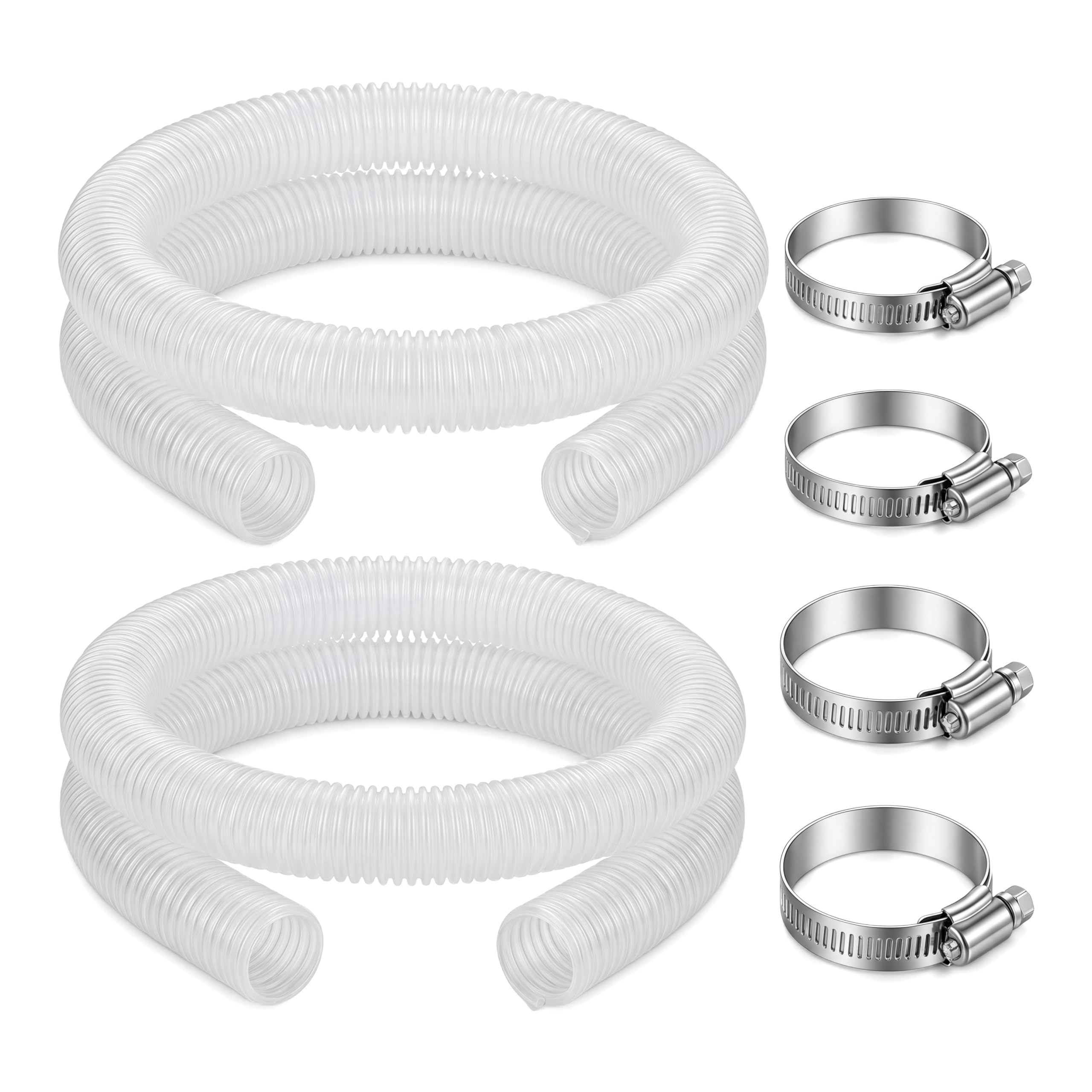 2PCS Swimming Pool Replacement Hoses, 1.5m Long Pool Pump Hose with 4 Metal Clamp 32mm Diameter PVC Water Drain Hose for Above Ground Pools Filter Pump Replacement Hoses