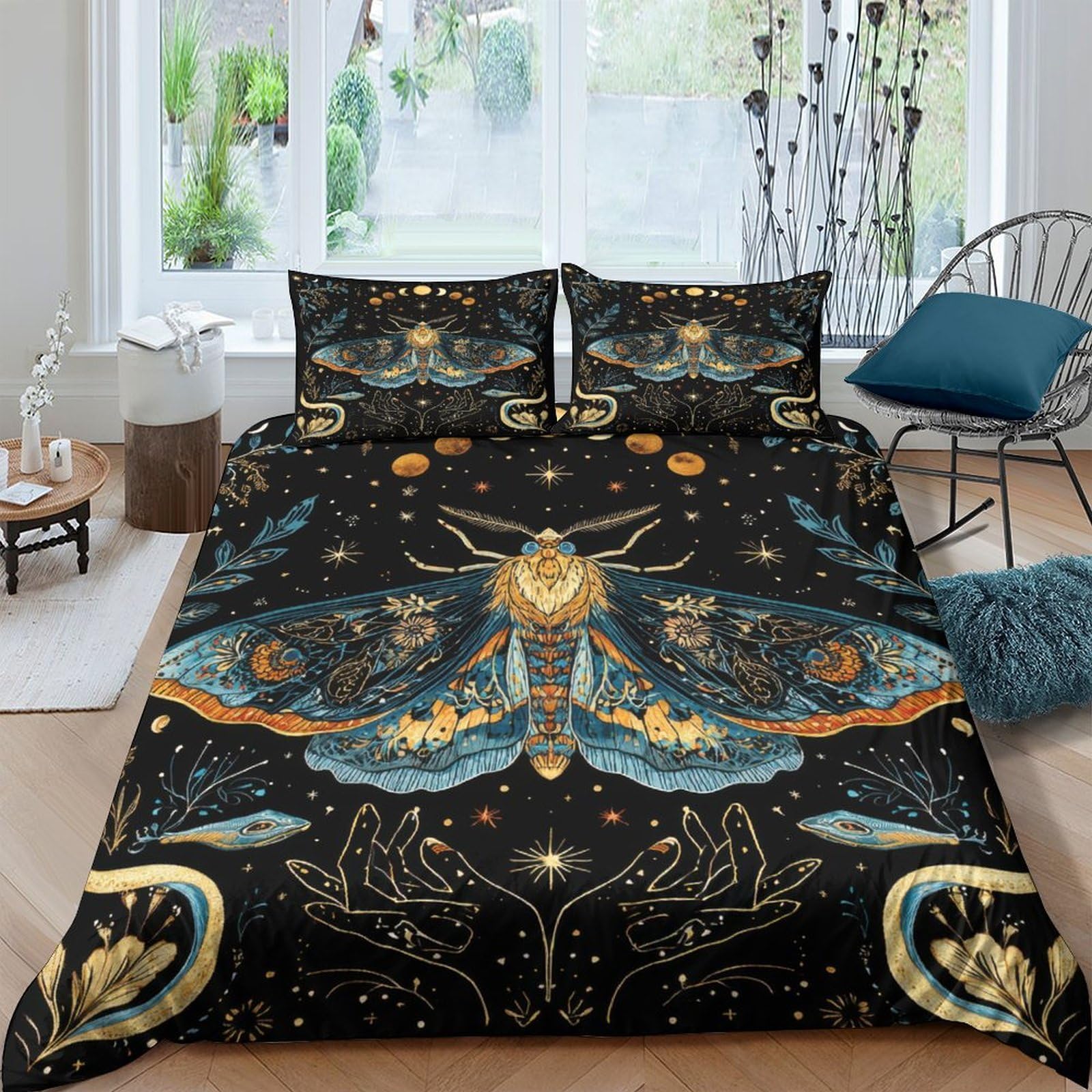 Ctjqhvkz Style-1 3D Printed Moth Star Black Fitted Sheet Microfiber Soft Breathable Moon Bed Cover For Bedroom Dorm Mattress Decor Single（135X200cm）