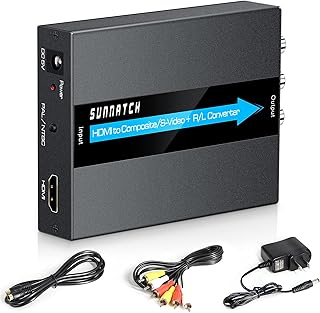 SUNNATCH HDMI to Svideo RCA Converter with S-Video + RCA Cables, HDMI Svideo Converter, HDMI to RCA(Composite/ AV/ CVBS) Converter, HDMI in RCA + S-Video Out Converter(Aluminum)