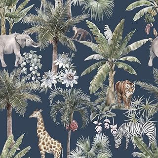 Melody Jane Dolls Houses Dollhouse Navy Jungle Animal Tropical Pattern Miniature Print Wallpaper 1:12