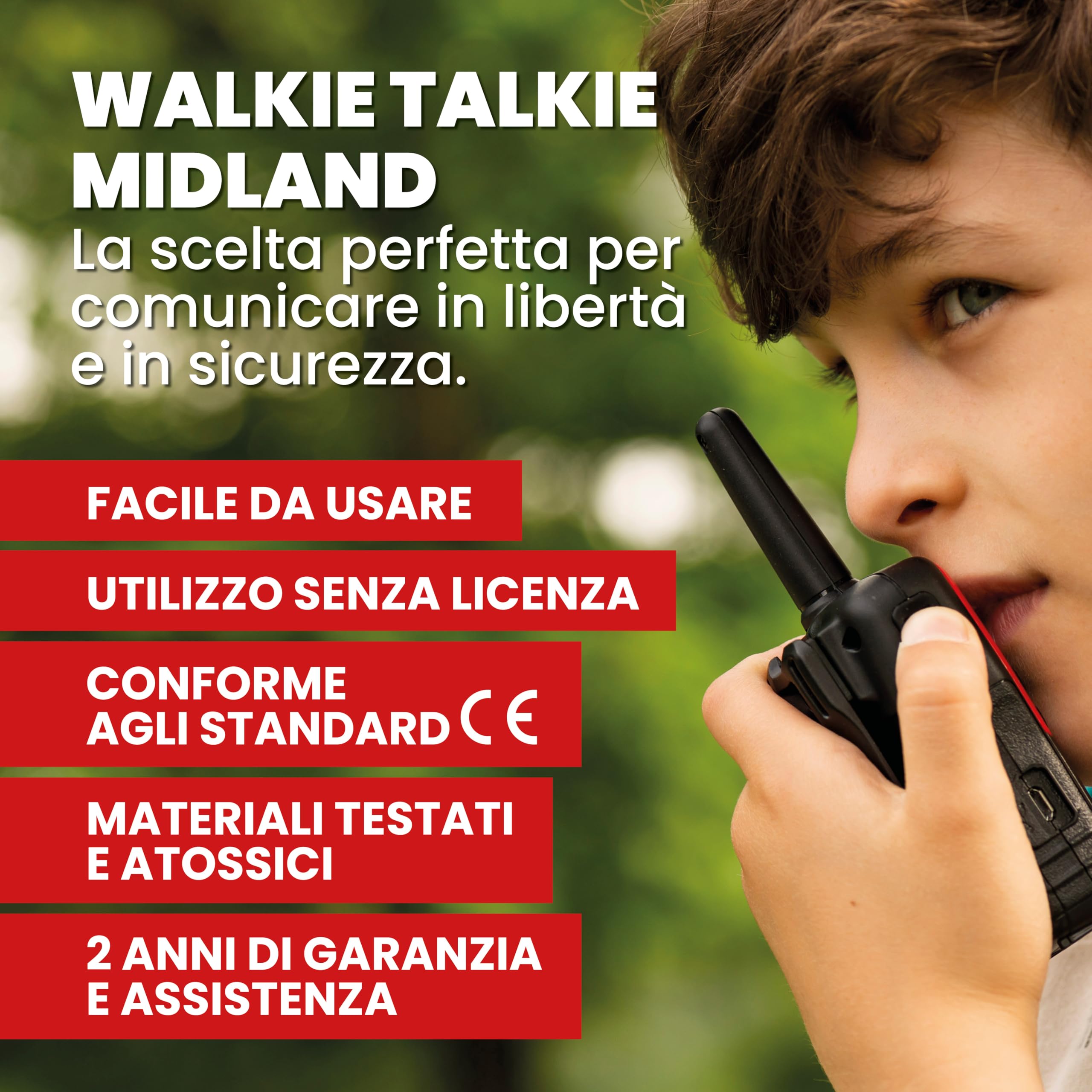 Midland - Walkie Talkie per Famiglie XT10, 2 Radio Ricetrasmittenti per Esterno e Famiglia - 16 Canali PMR446 Senza Licenza, Raggio 4Km, 38 Toni CTCSS, VOX, SCAN, 2 Clip Cintura Inclusi