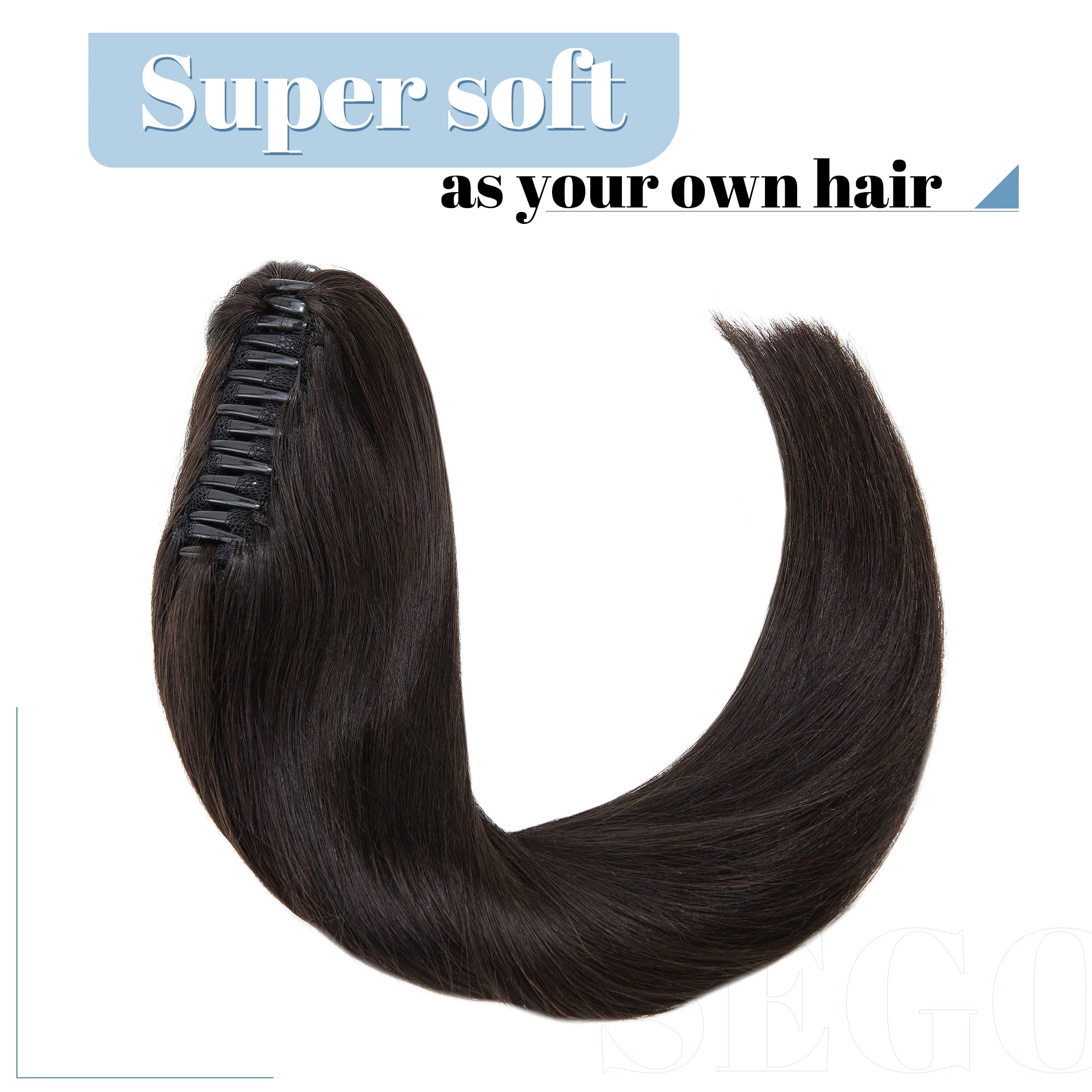 SEGO Extension Coda Capelli Veri Biondi Clip Pinza Cavallo Ponytail Naturale Remy Human Hair Lisci Umani Fascia Unica 50 cm(120 g) #1B Nero Naturale