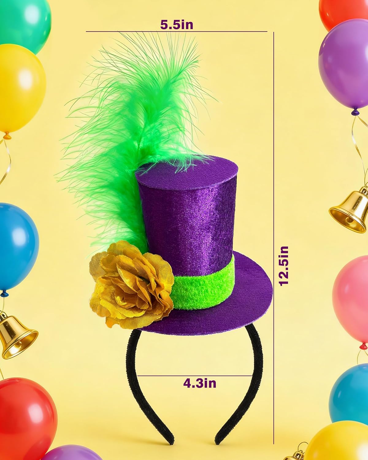 Mardi Gras Mini Top Hat Headband with Feather Fascinator for Adults Teens Mardi Gras Costume Party Holiday Event Accessories Purple - Image 3