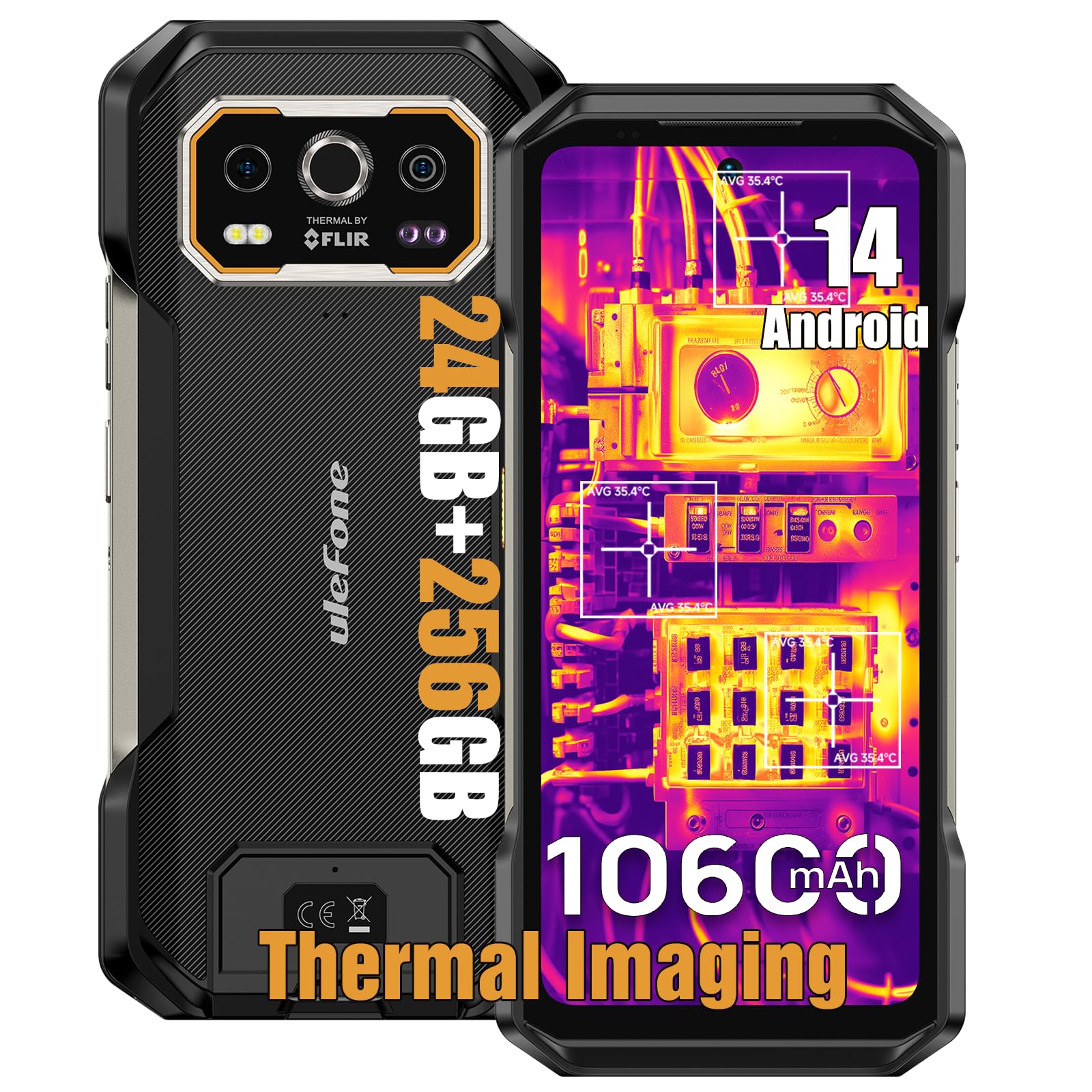 Ulefone Armor 27T Outdoor Smartphone Android 14 Handy 24GB + 256GB/SD-2TB 10600mAh Akku, 6.78 Zoll FHD+ 120Hz mit Wärmebildkamera, 64MP+50MP Kamera, unterstützt 33W Schnellladung 4G/GPS/NFC/OTG