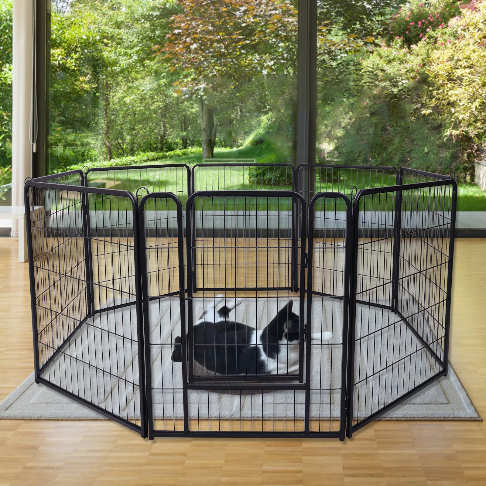 Welpenlaufstall Pet, Freilaufgehege Hund mit automatischer Verriegelung, Metall Faltbare Freigehege mit 1 Tür, 8 TLG. 65x80 cm