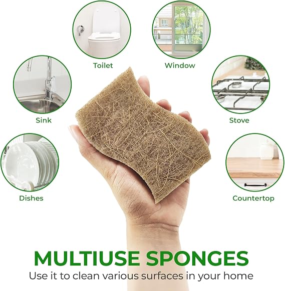 AIRNEX Eco Washing Up Sponges 12 Pack - Biodegradable Cellulose & Coconut Husk Scrubber - Plastic Free Kitchen Dish Sponges, Non Scratch, Compostable Natural Sponges for Washing Up