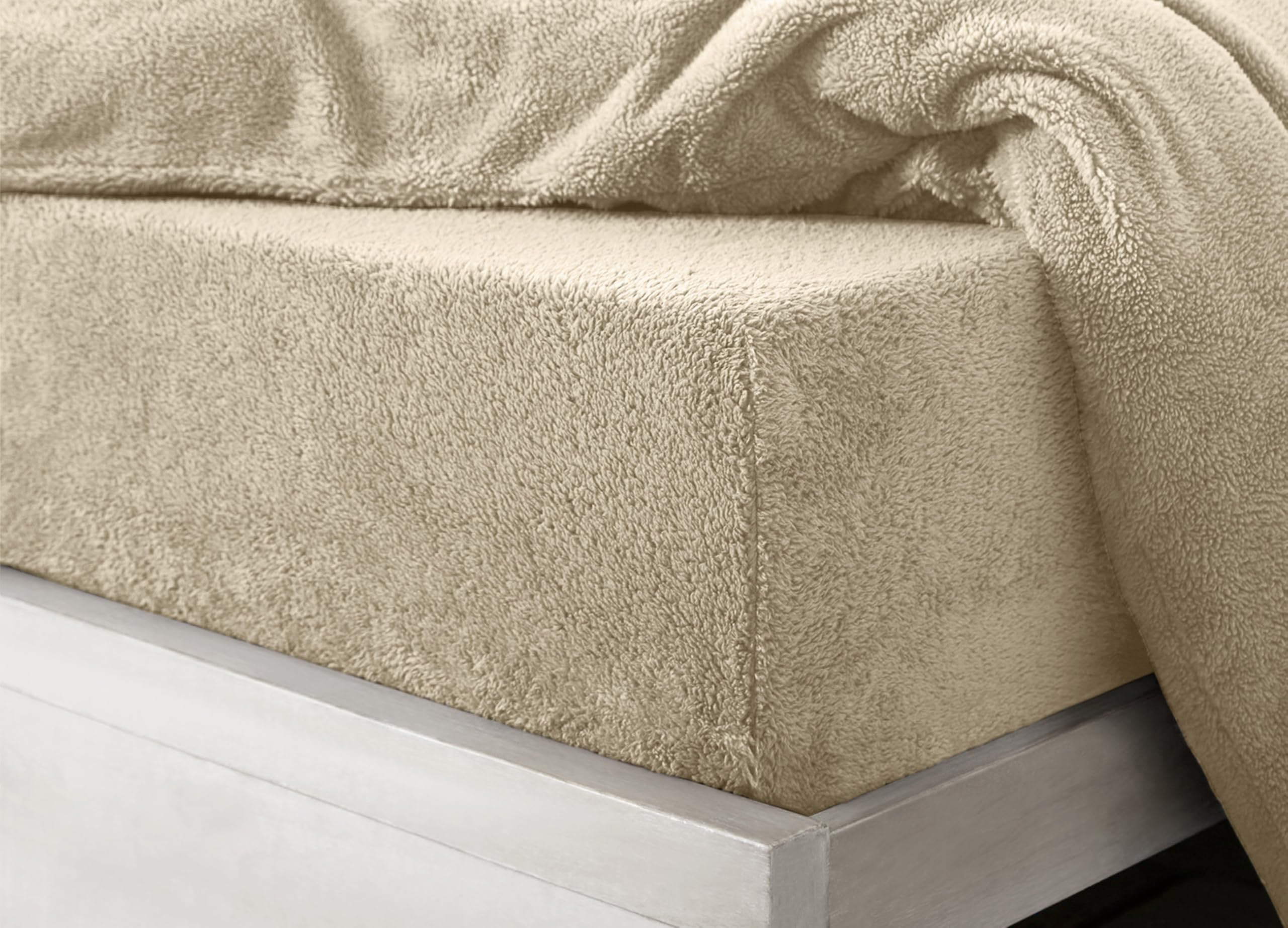 Teddy Cuddle Fleece Fitted Sheets Elasticated upto 30cm Deep Fluffy Warm & Soft Winter Essential Premium No Tear Bed Sheet (Taupe, Single)