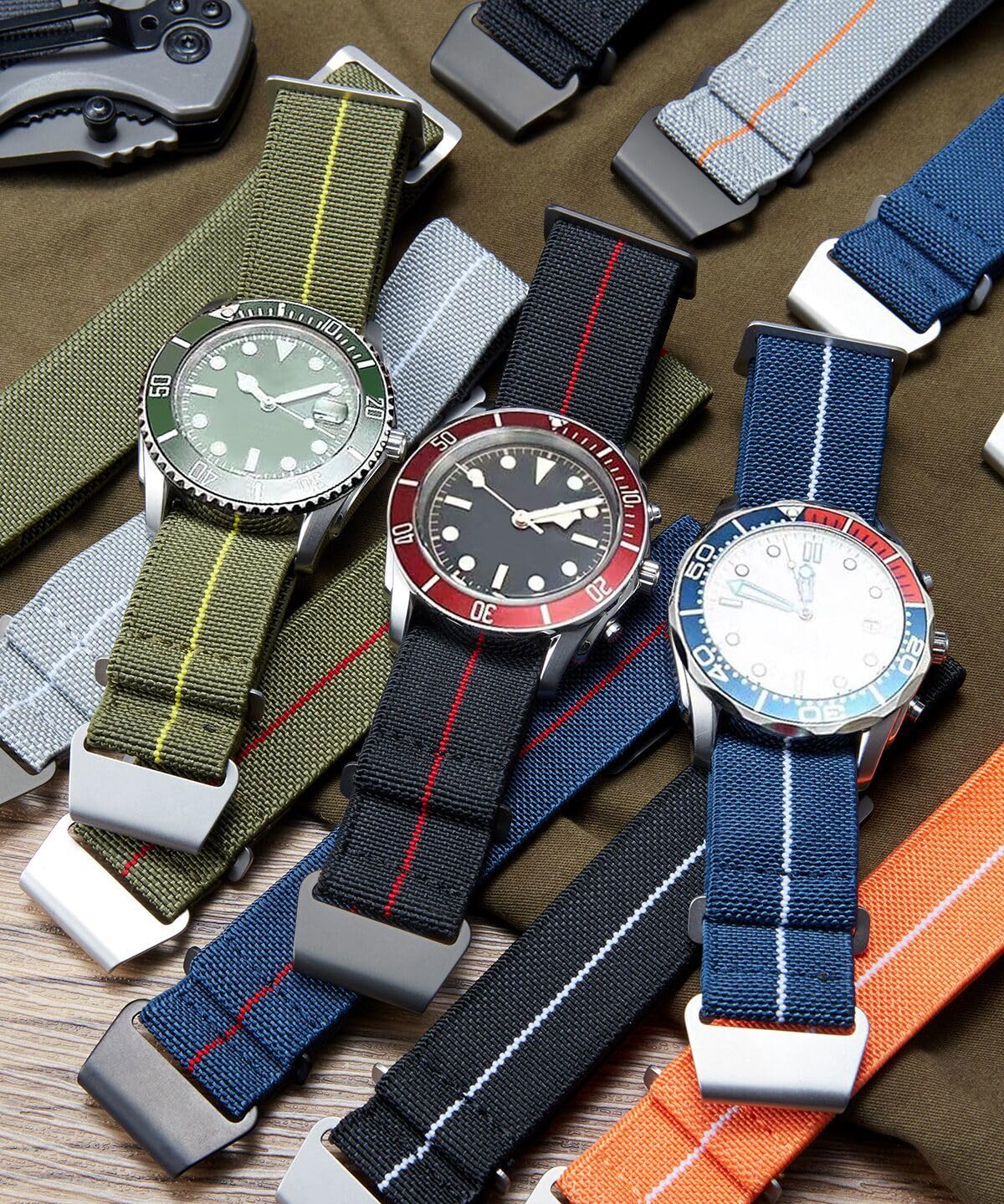 BINLUN Elastisch Nylon Uhrenarmband 18mm 20mm 22mm Parachute Marinetaucher Fabric Stoff-Armbänder Militär Ersatzband für Uhr Damen&Herren - Upgrade Hakenverschluss