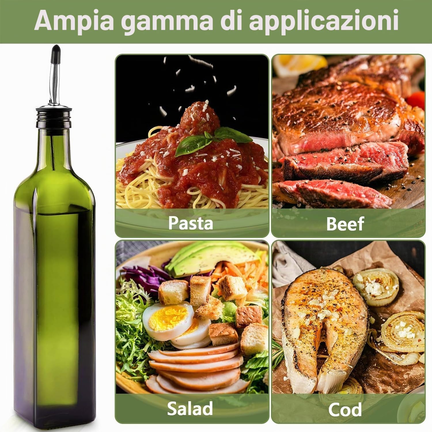 Showvigor Oliera Salvagoccia, 500ML Dosatore Olio con Imbuto e Dosatore Oliera da Tavola per Cucina e BBQ (Verde)
