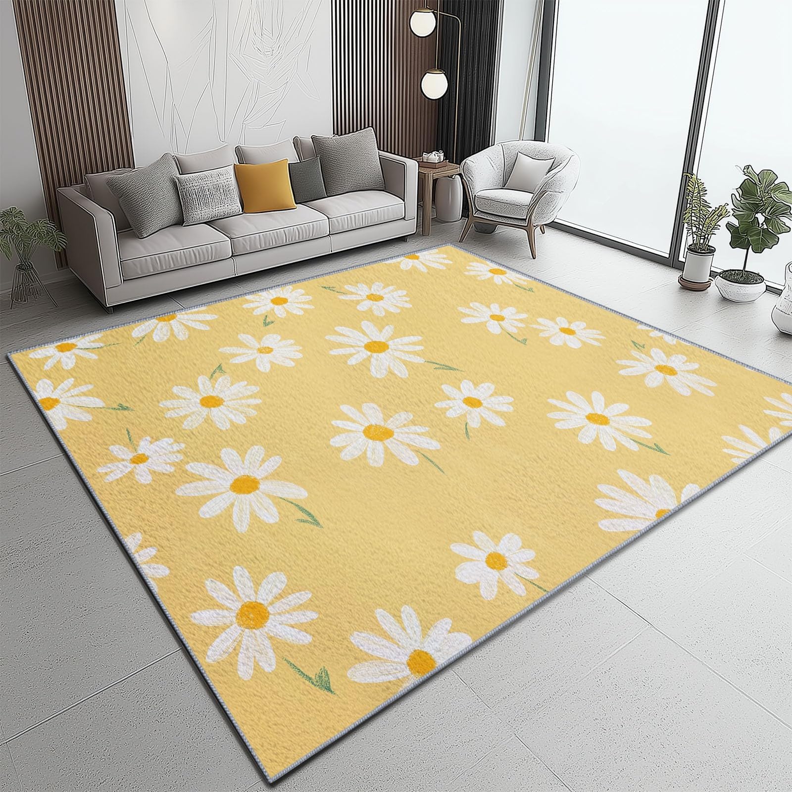 Tapis de salle à manger jaune marguerites vintage pour illuminer vos repas