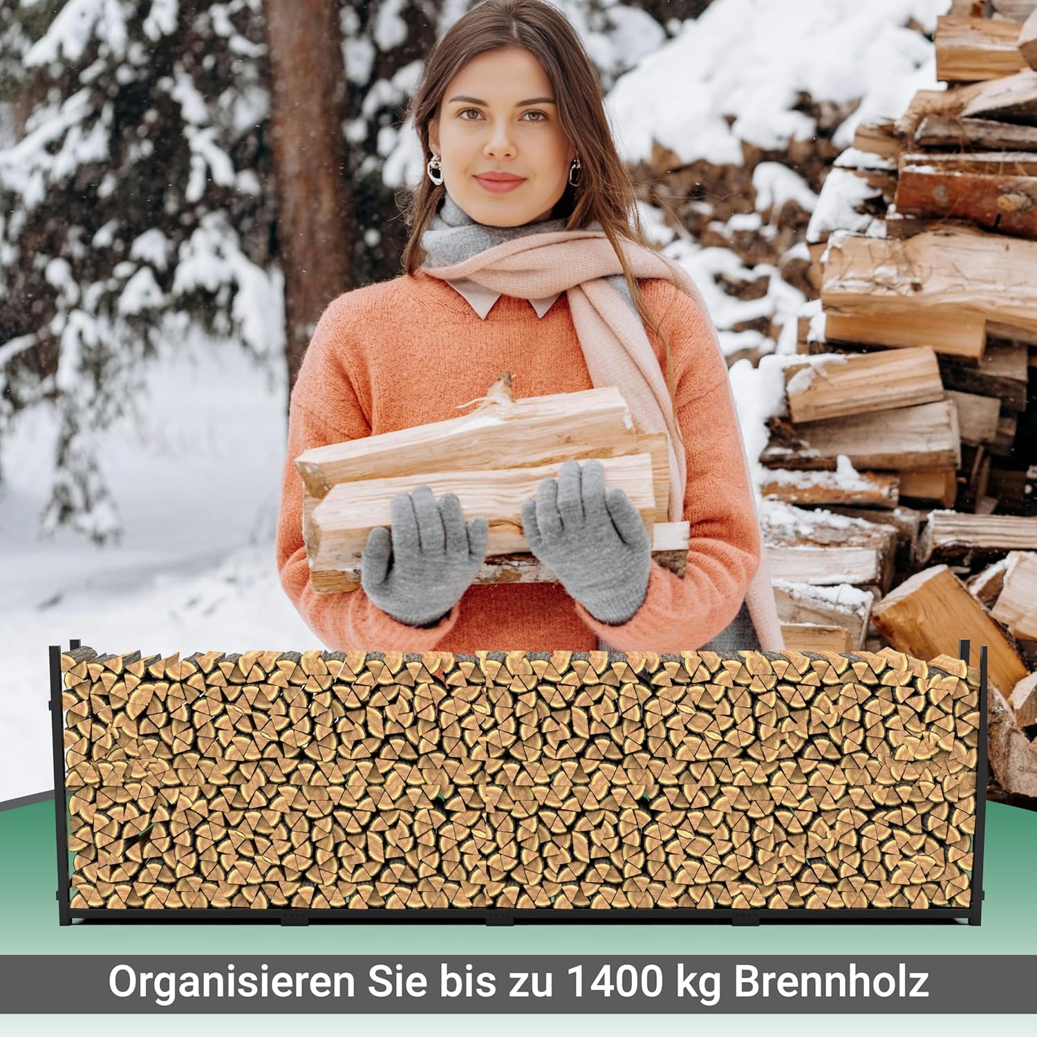 WIELS® Brennholzregal außen 400x25x115cm, Kaminholzregal Metall + Abdeckung, Kaminholzunterstand 1400kg Wasserdichter Holzlager Holzstapelhilfe für Garten Terrasse (400x25x115cm)
