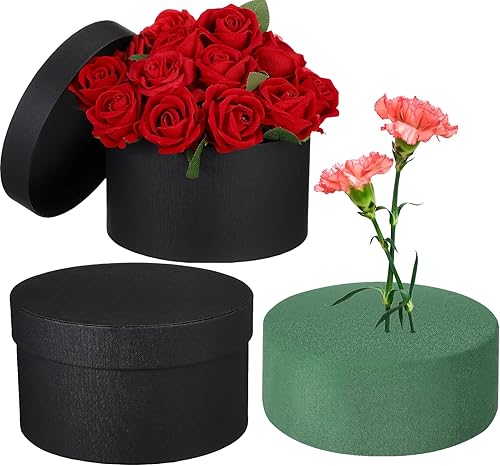 Miniatura 7 de Nuenen Cajas de regalo redondas con tapas y juego de espuma floral, cajas redondas de flores, arreglos florales, cajas redondas redondas de espuma