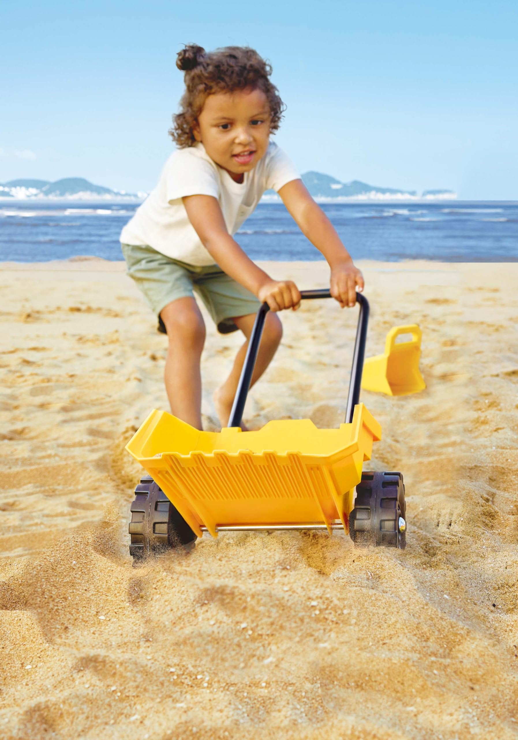 Hape Chariot de Chantier et Accessoires pour la Plage Dès 3 Ans - pour Plage, Bac à Sable, Terrain de Jeu - Camion Benne, Bulldozer, Panneau de Construction - Empilable, Facile pour Petites Mains