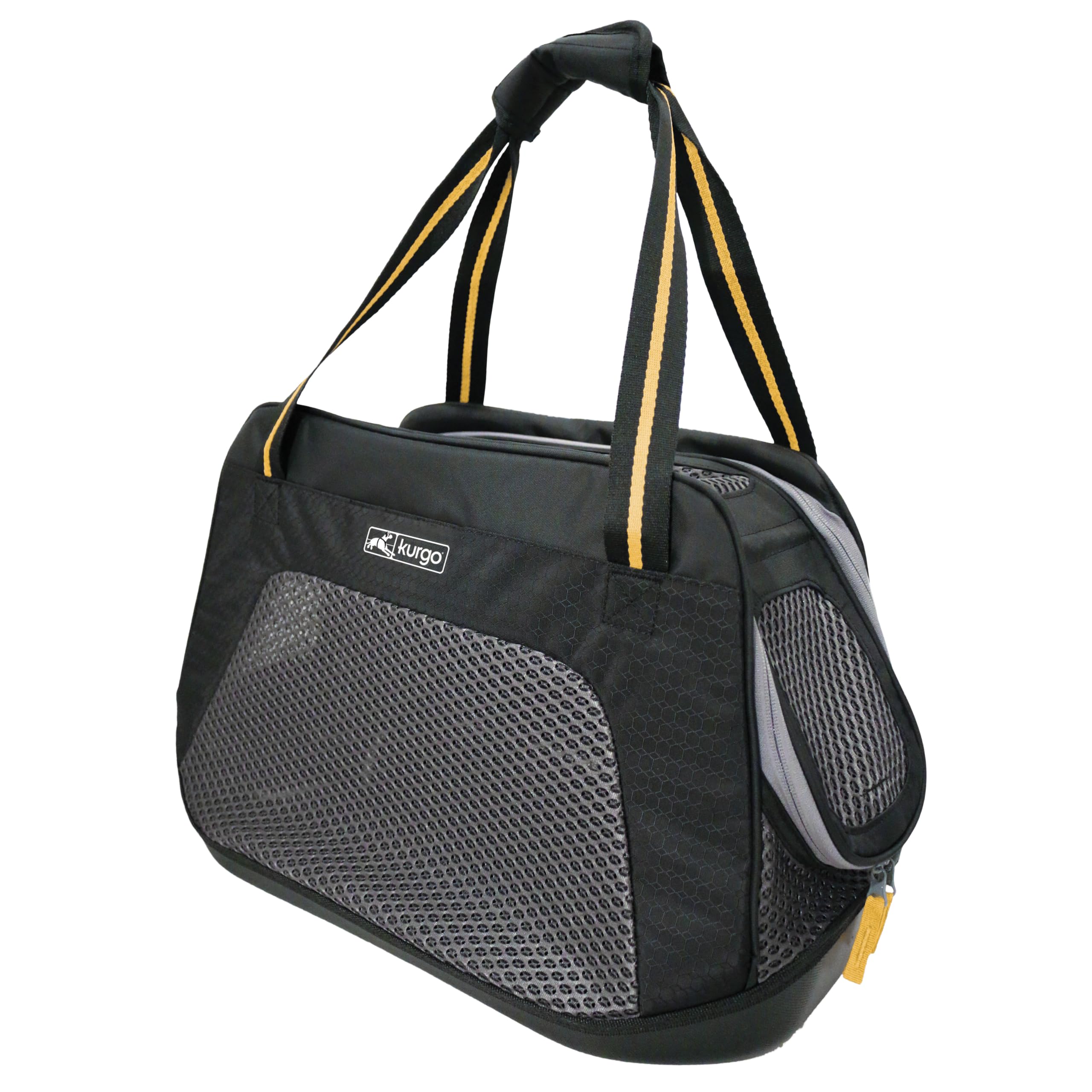 Kurgo Explorer Transportín de Viaje, Negro/Amarillo | Base Armorsole Resistente al Agua, Bolsillos Laterales, Para Mascotas Pequeñas