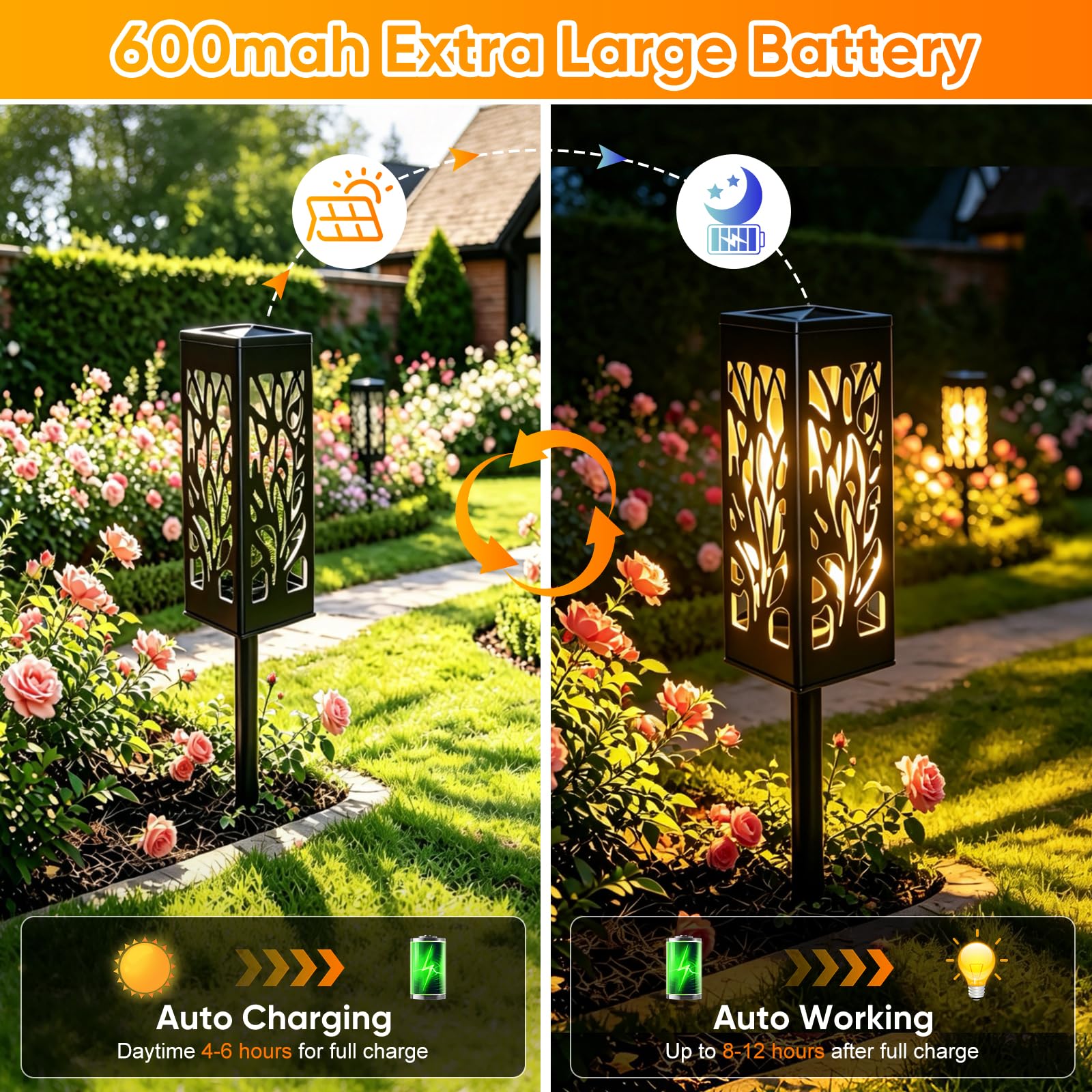 Caldarax Lot de 6 Lampes Solaires Exterieur Jardin, Lanterne Solaire, Lumiere Solaire Exterieur, IP44 Étanche, Blanc Chaud, Solaire de Jardin Décoration Lampes pour Balcon, Terrasse, Chemin, Pelouse