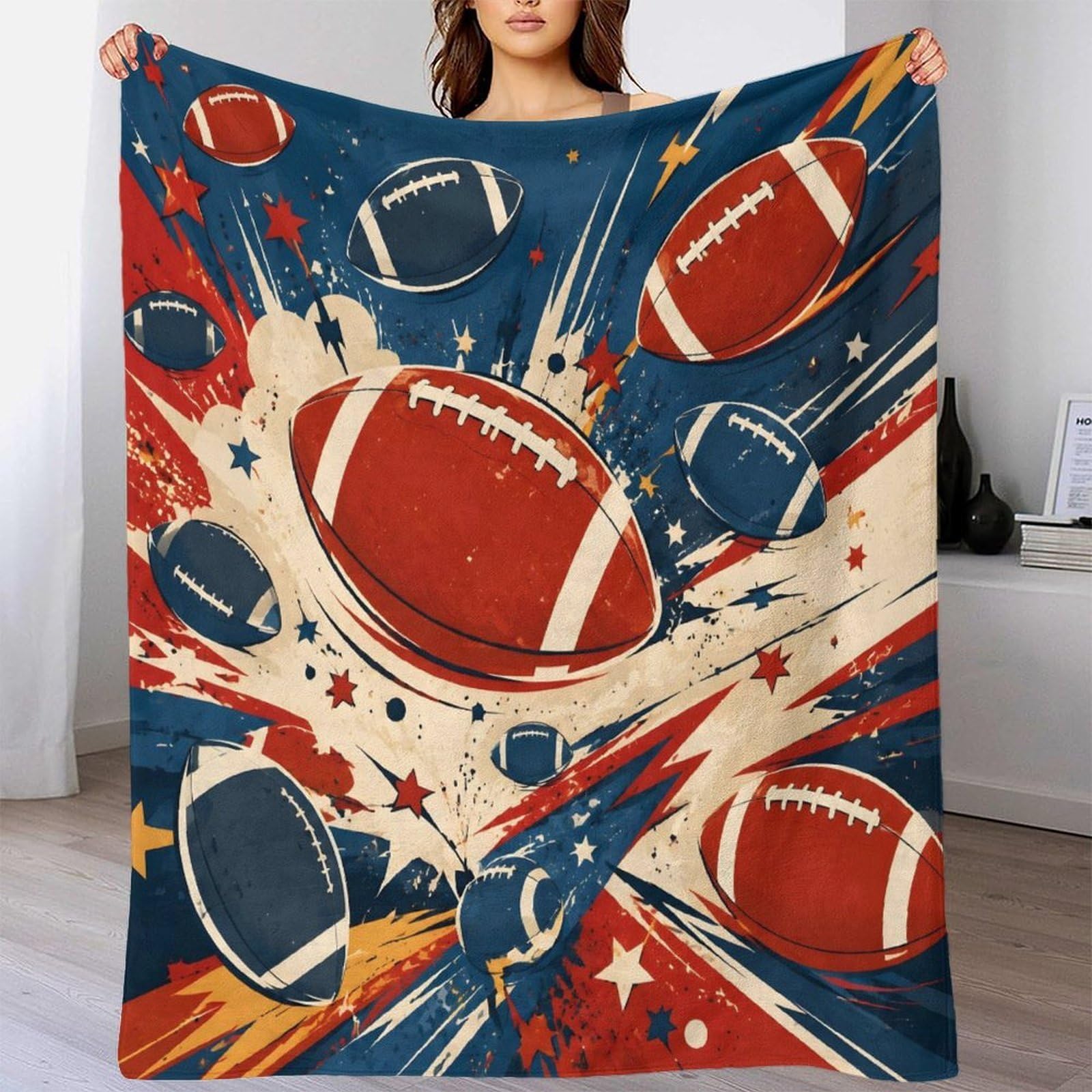 Retro Football Design Mikrofaser Decke weiche Fleece Haptik Sofa Bett Deko