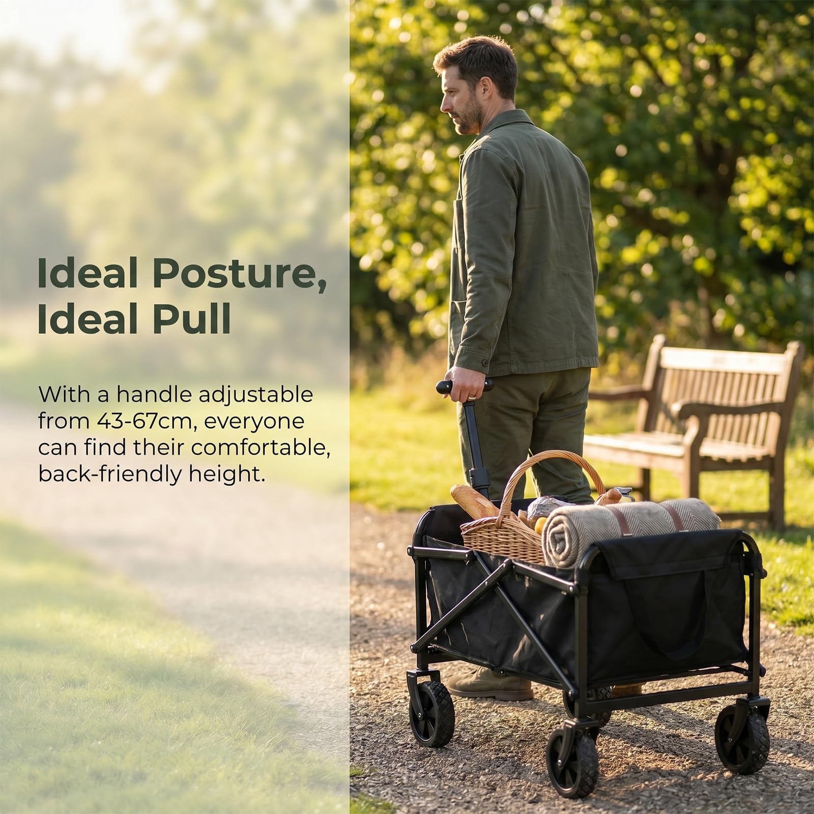 Chariot de Transport Pliable léger et Compact - Charge maximale : 50 kg - avec poignée réglable - Peu encombrant - pour Le Shopping, Le Camping, la Plage, Les Excursions - Tissu Oxford - Noir - Mini