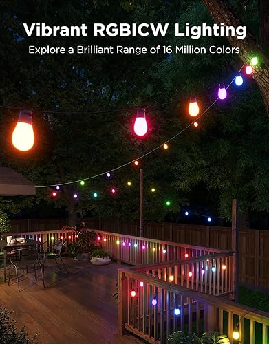 Miniatura 2 de Govee Tira de luces S14 para exteriores, 2 luces inteligentes RGBIC de 96 pies de color blanco cálido para patio con 15 bombillas LED, 111 modos de