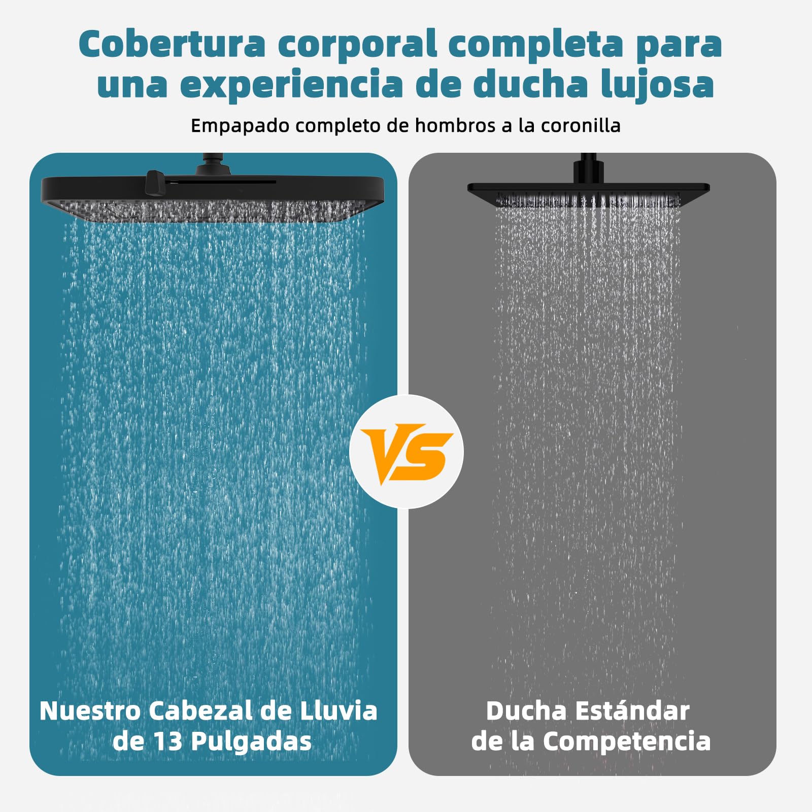 Hibbent 5 cabezales de ducha de lluvia con modo de pulverización, cabezal de ducha de lluvia de alta presión de 13 pulgadas, cabezales de ducha cuadrados integrados, rótula giratoria ajustable