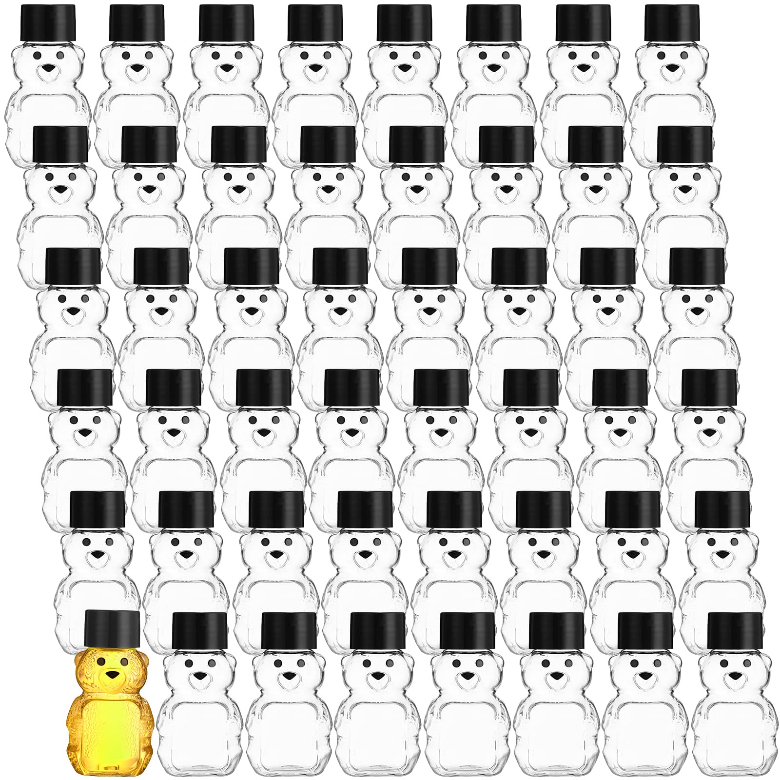Patelai 48 Pcs 2 oz Plastic Honey Bear Bottle Clear Empty Honey Containers Bulk Reusable Mini Cup Jars with Lids Juice Bottle for Holidays Baby Shower