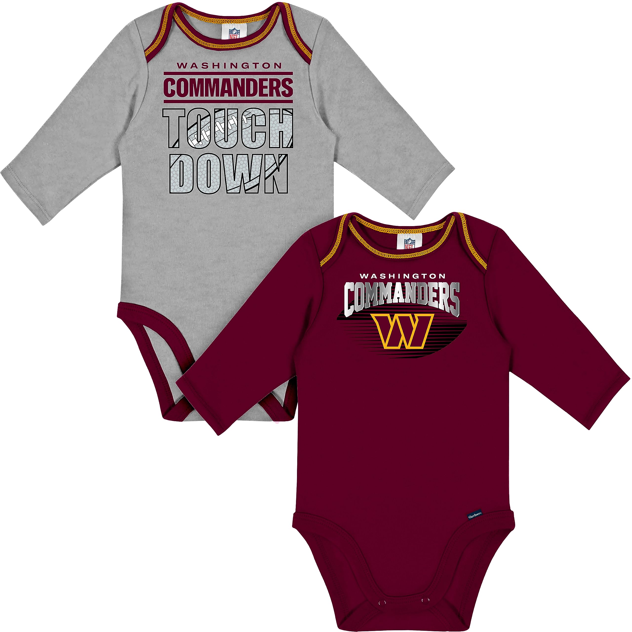 Gerber NFL unisex-baby Nfl Team 2 Pack Long Sleeve Onesie Bodysuit