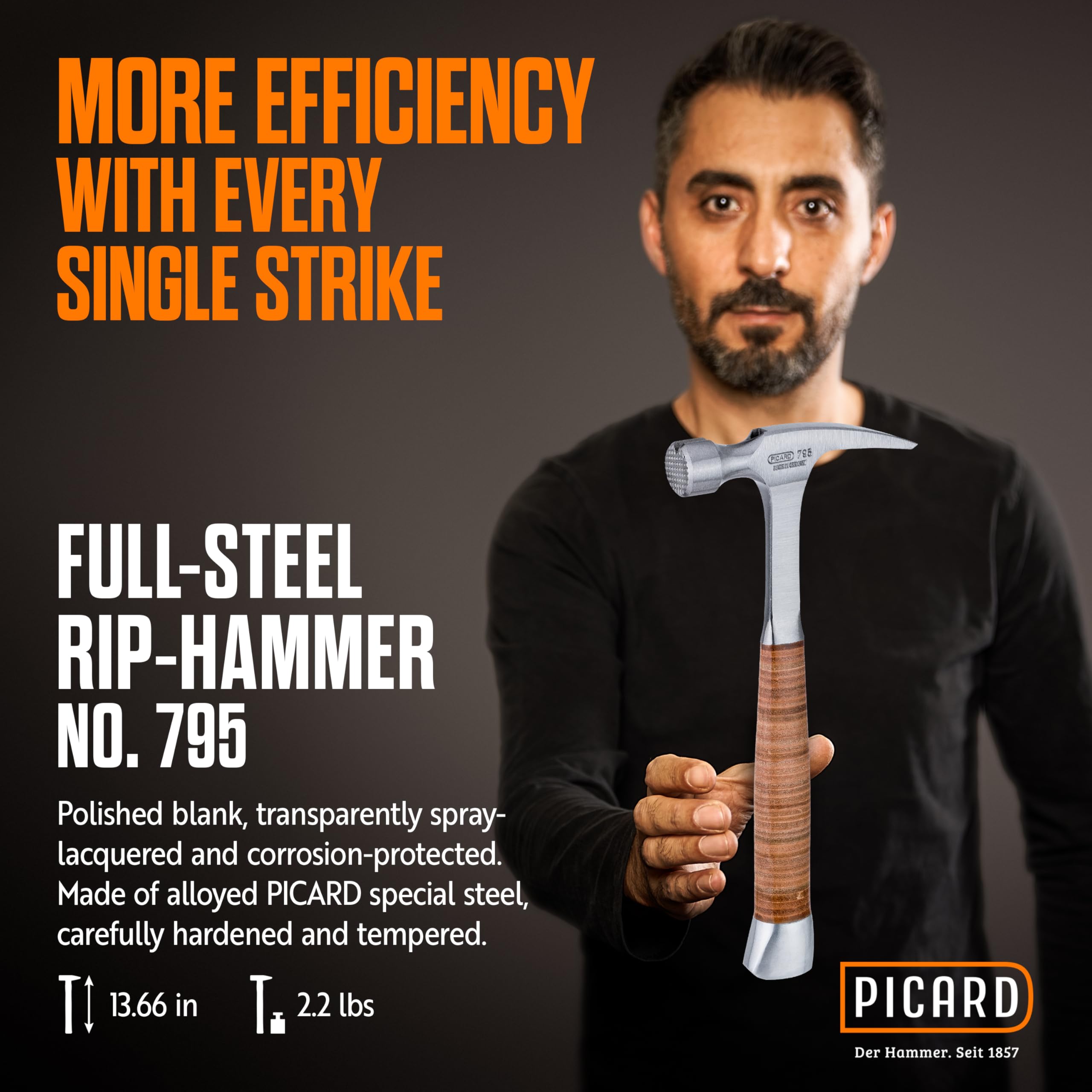 PICARD Martillo rompedor totalmente de acero no. 795 | Para carpintero profesional con doble garra | Martillo encofrador | Profesional y resistente | Hammer | Martelo