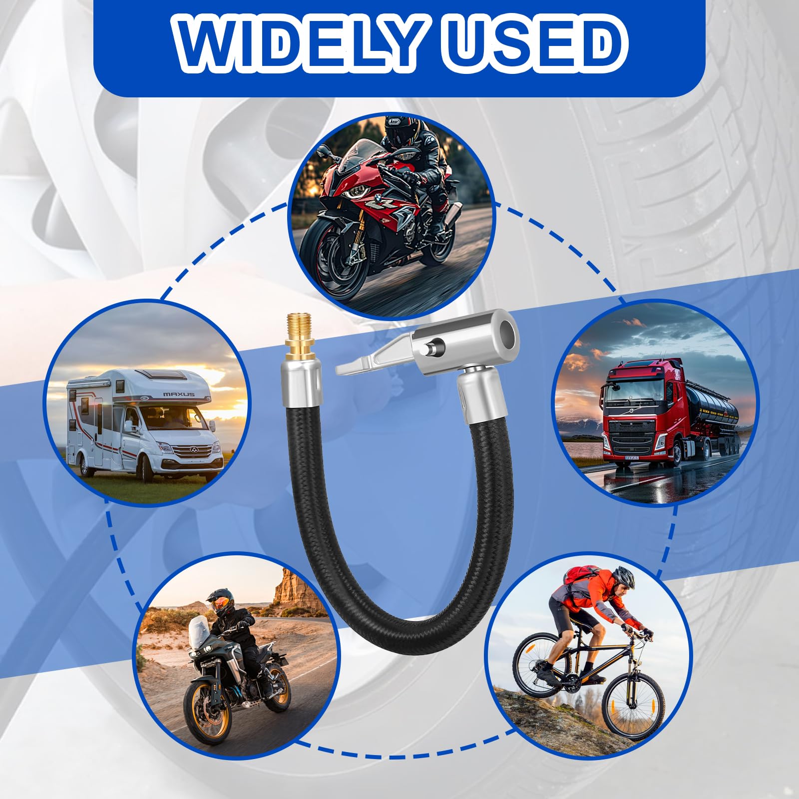 YAOYYG Manguera De Inflador De Neumáticos 20CM, Conjunto de Extensión de Válvula para Neumáticos, Compatible para Motos, Bicicletas, Automóviles y Camiones — view 7
