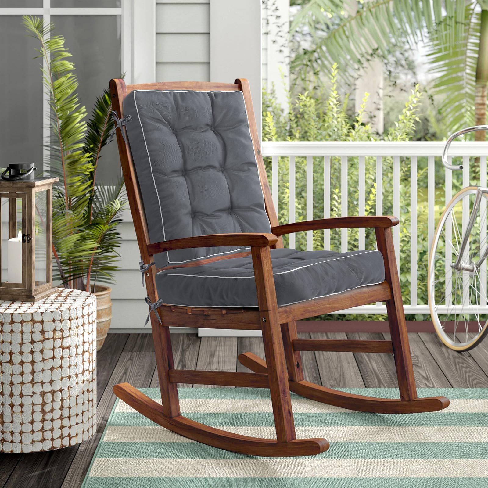 Topotdor Rocking Chair Cushions Indoor, Tufted Rocking Chair Seat Cushion for Patio Furniture, Water Resistant Rocking Chair Pads with Ties for