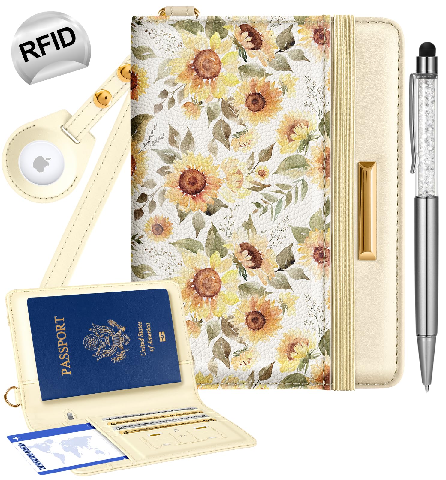 Slohif Airtag Passport Holder Cover Wallet Case for Travel Women - Leather RFID Blocking Passport Book Multiple Personalized Organizer Slim Portable