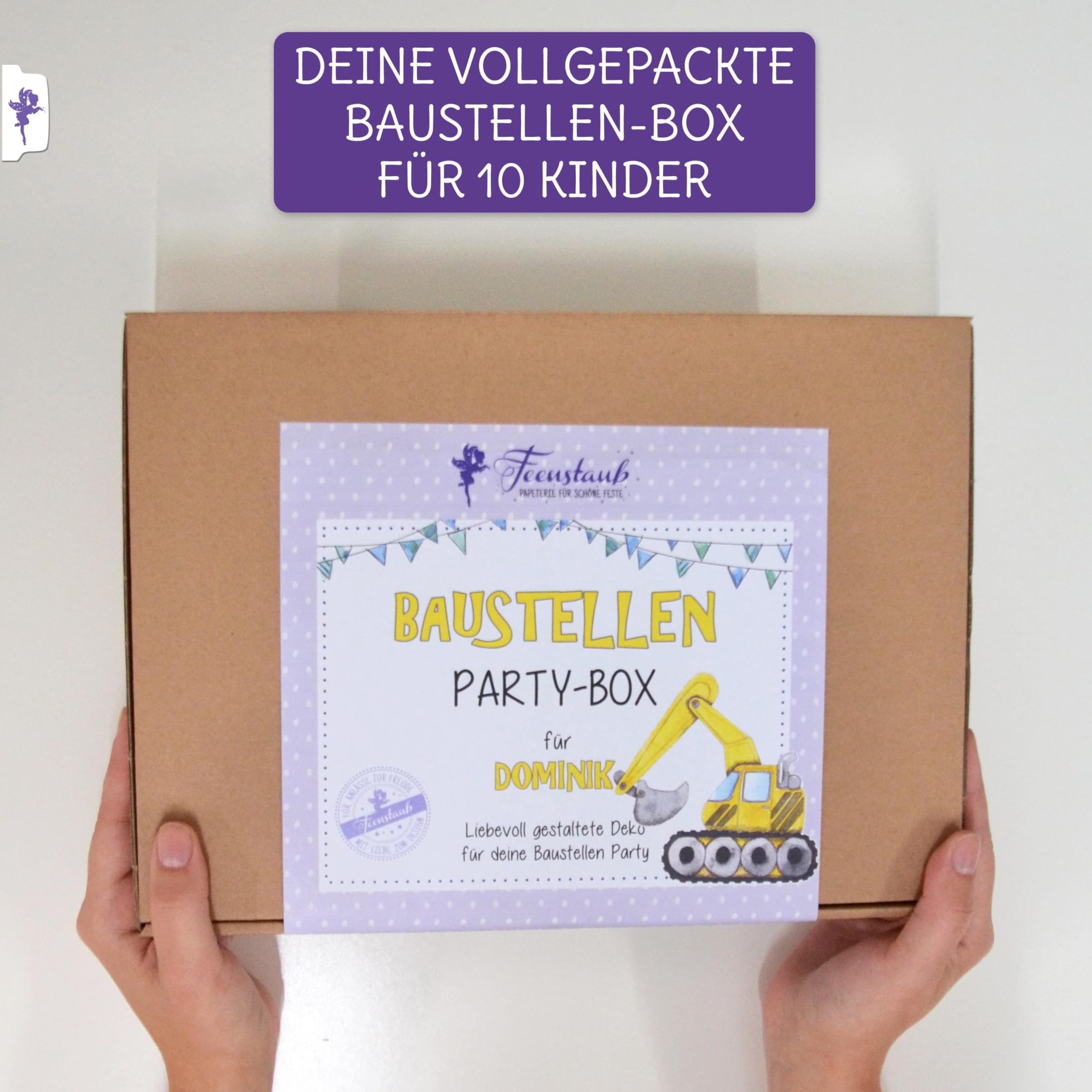 Feenstaub Kindergeburtstag Mottobox, Baustelle, Kindergeburtstag Deko, Bagger Geburtstag, Baustellenparty Party Set, Einladungskarten, Baustellen Deko, Kindergeburtstag Bauarbeiter