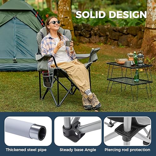 Miniatura 93 de KingCamp silla plegable de gran tamaño para campamento con soporte lumbar, silla ergonómica acolchada con reposabrazos, alta resistencia, con bolsa