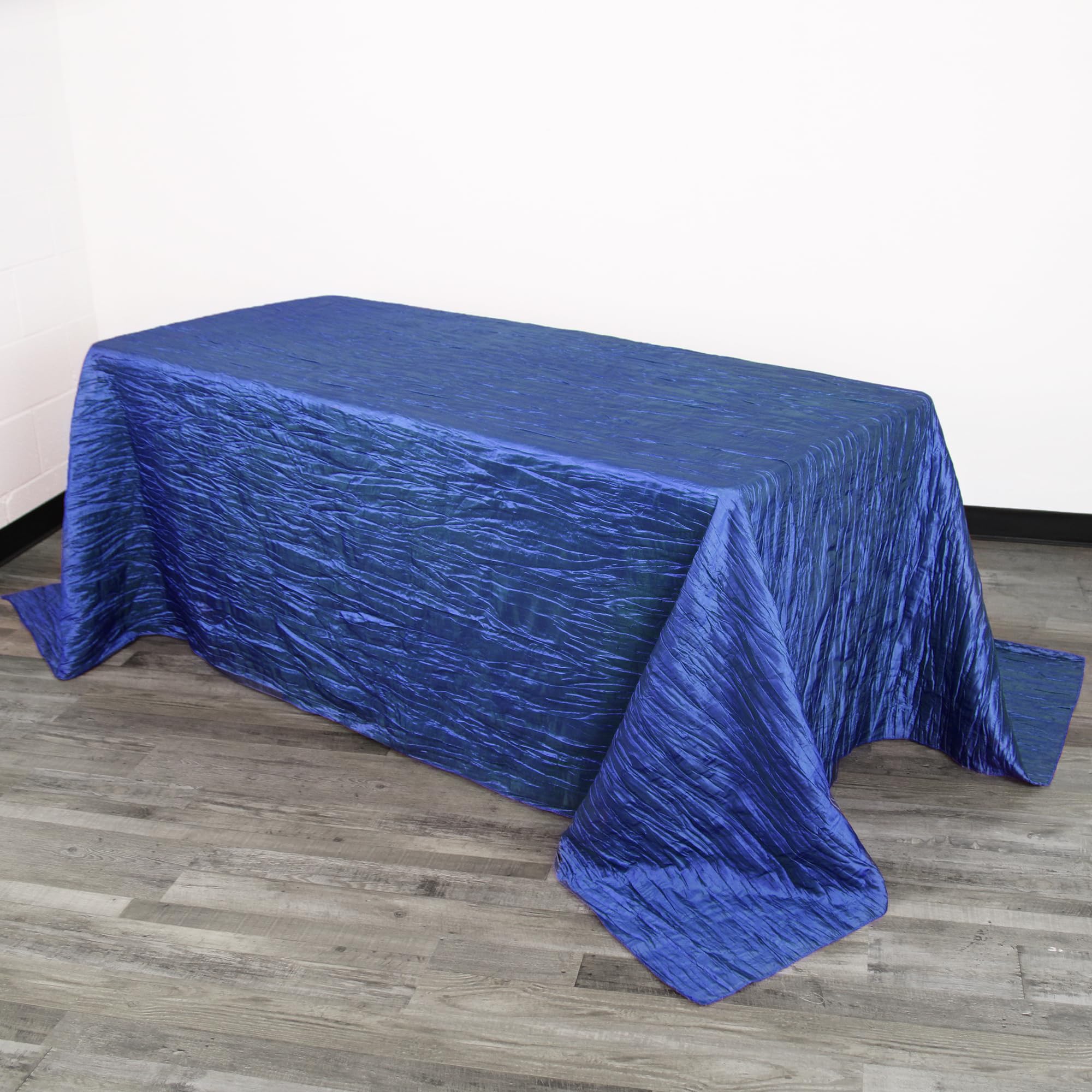 YOUR CHAIR COVERS - 90 x 132 inch Rectangular Crinkle Taffeta Tablecloth - Royal Blue