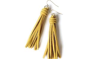 Mustard Yellow Tassel Drop Earrings Faux Suede Leather in Goldenrod Yellow for Women