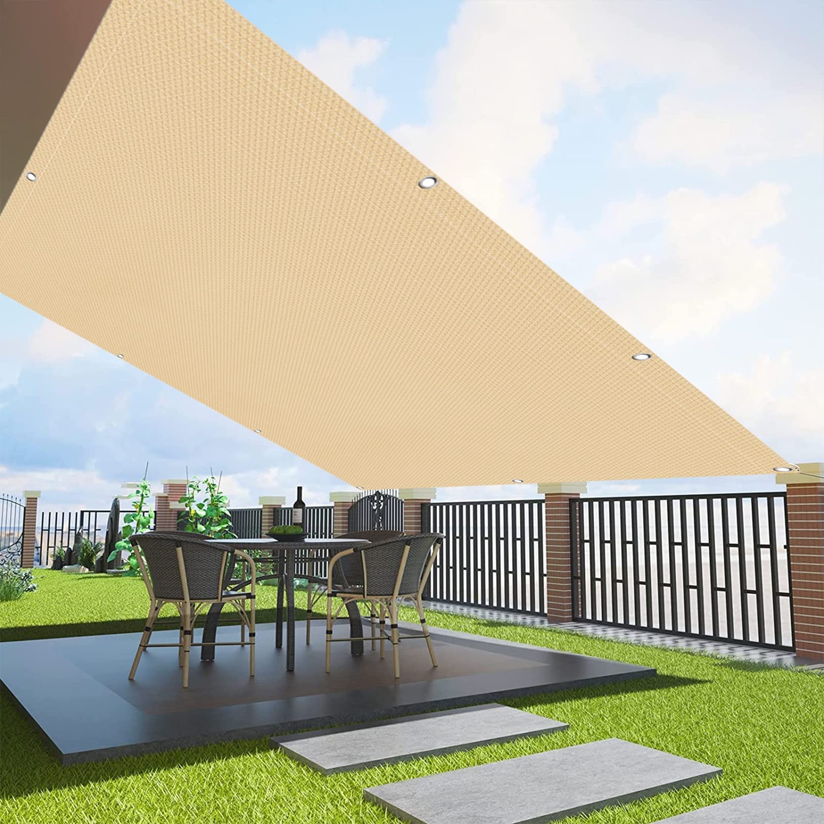 Brise Vue Balcon Extérieur 120 x 300 cm Protection UV Opaque Couverture de Confidentialité Écran avec Œillets, Cordons pour Porches, Jaune Sable