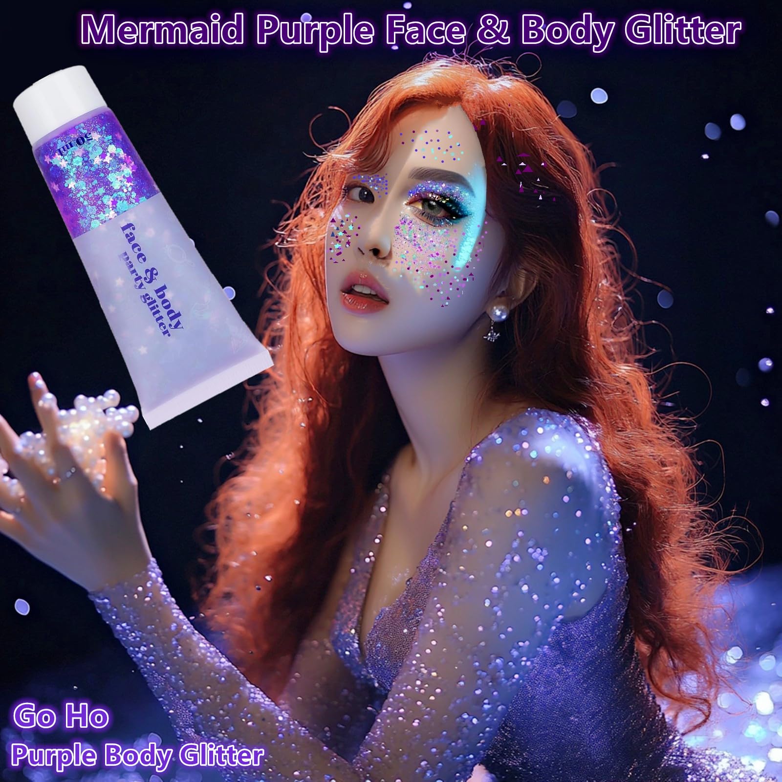 Go Ho Amethyst Purple Body Glitter Gel 50ML,Singer Concerts Face Glitter Makeup,Holographic Long Lasting Chunky Sequins Glitters for Eye Lip Hair Nails,Festival Rave Accessories - Image 3