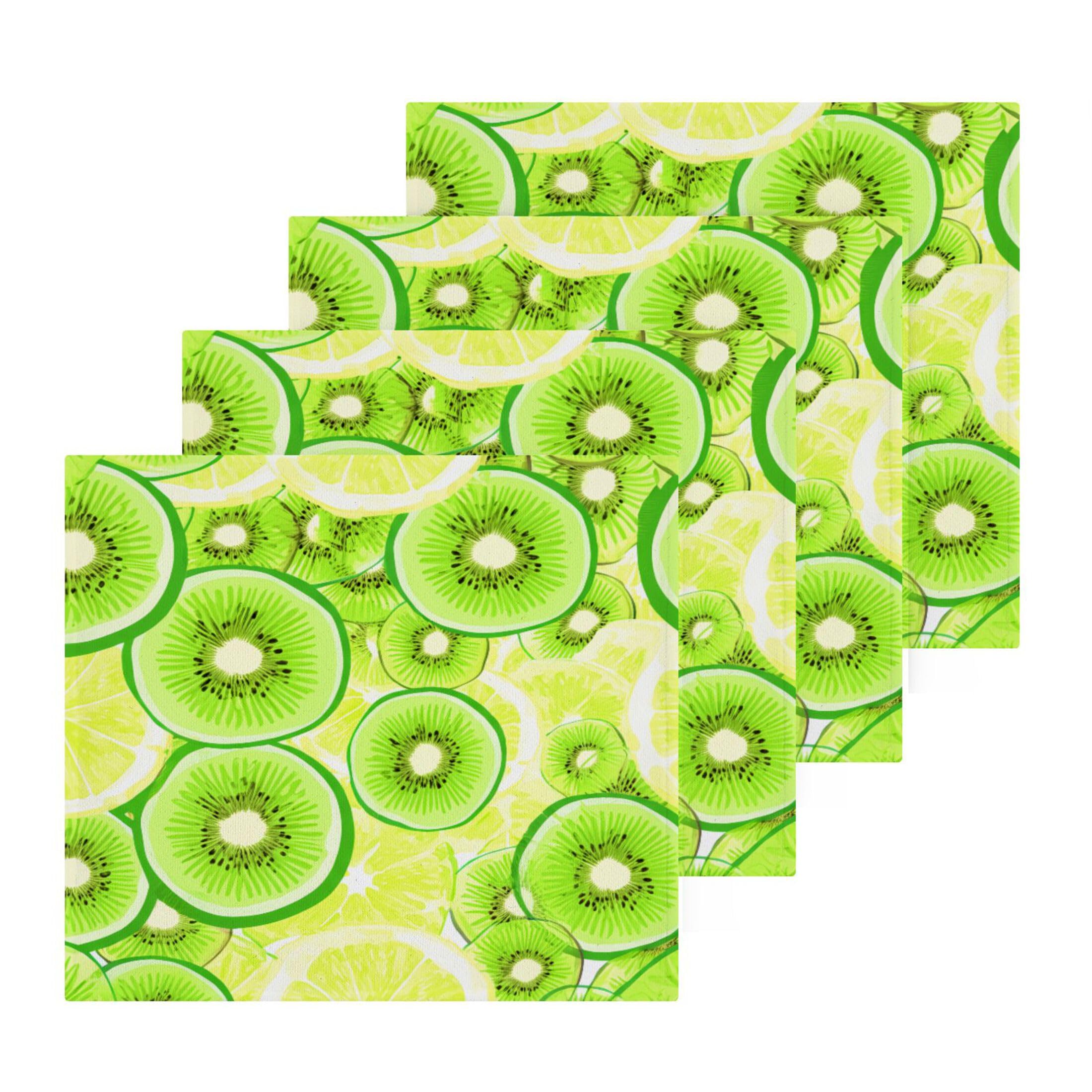 Kigai Sliced Green Fruits 4 Pack Washcloths Cotton Soft Absorbent Skin Friendly Wash Cloths Fingertip Towels Machine Washable 12x12 in