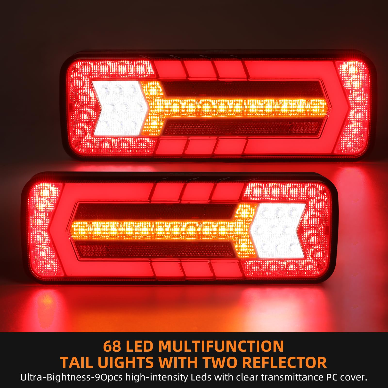2 Pezzi Luci Posteriori Rimorchio, IP67 12 V/24 V Super Luminoso Impermeabile Indicatore Freno Retromarcia nNebbia Lampada Riflettore Per Rimorchio, Camion, Roulotte, Furgone, Trattore
