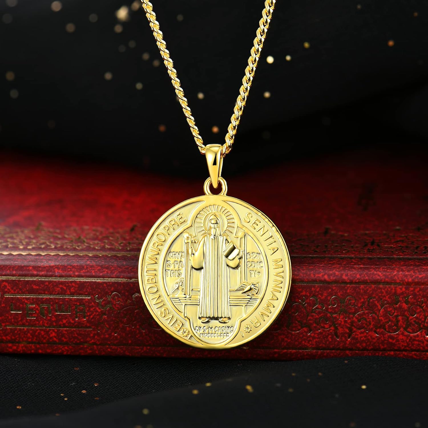 FJ Saint Benedict Necklace 925 Sterling Silver Patron Saint Benedict Medal Pendant Amulet Protection Religious Jewelry for Men Women - Image 4