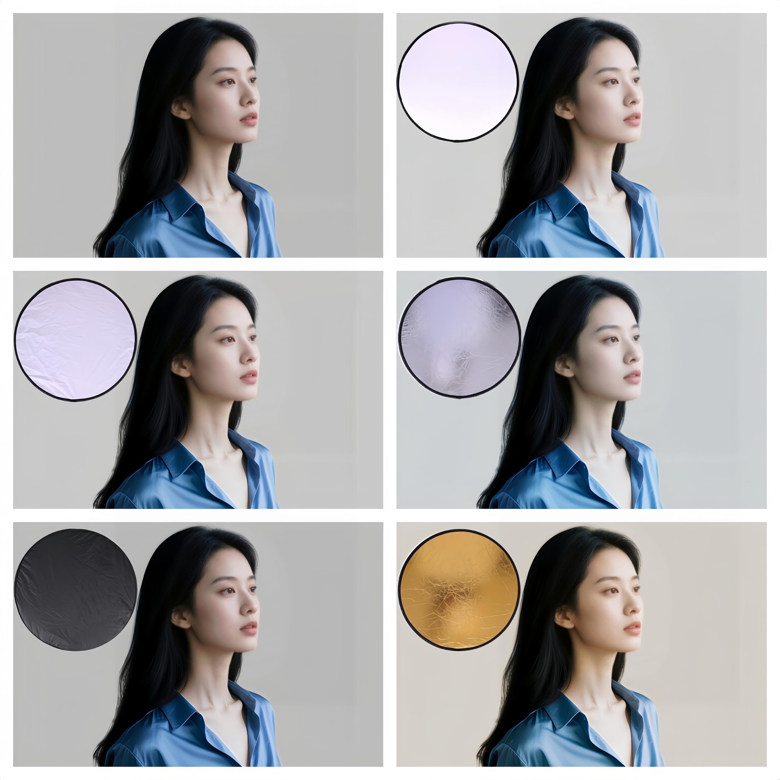 5-in-1 Photography Reflector 24"(60cm), Multi-Disc Collapsible Light Reflector with Bag - Super Portable for Studio/Macro Photography - Translucent, Silver, Gold, White and Black