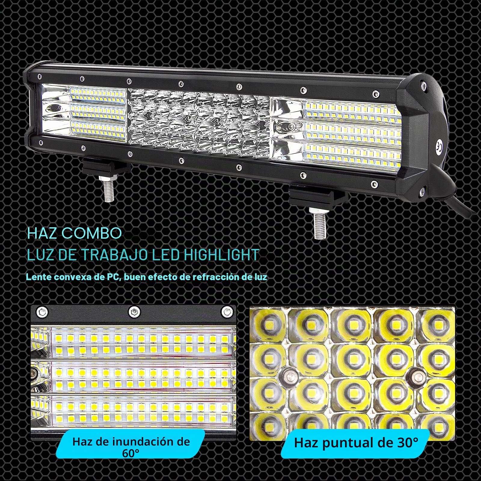 RIGIDON 38cm 15 pulgadas 390W barra led 4x4, 2Pcs 4 pulgadas 60W focos led tractor y 12V arnés de cableado, barra luminosas led faros trabajo lámpara para off road camión coche ATV SUV todoterreno