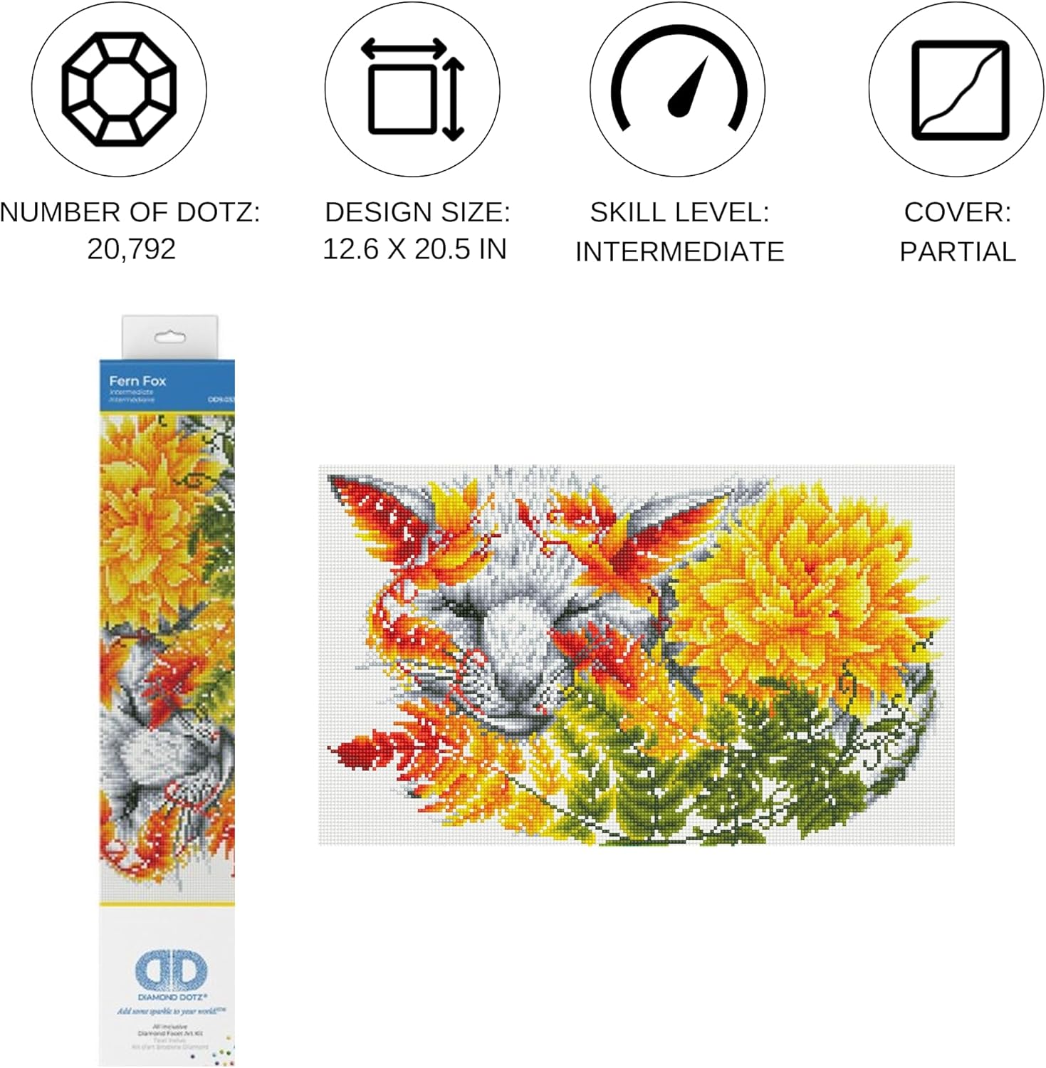 DIAMOND DOTZ Fern Fox Animal Diamond Painting Kits for Adults - Diamond Art Kits a Relaxing Creative Craft Kit with Dotz Gems 12.6"x20.5"