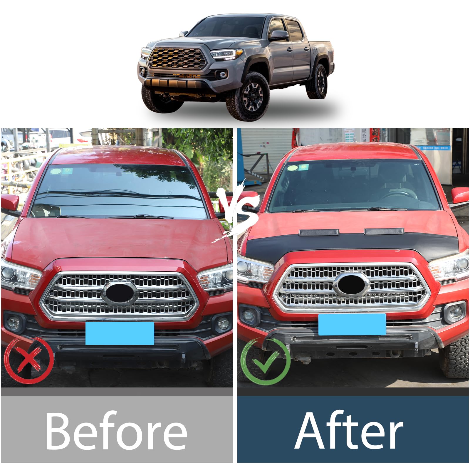 Lcojicep Black Leather Front Hood Cover Engine End Bra Protector Compatible with Toyot@ Tacoma 2016-2022 Car Engine Hood Cover,Front Hood Cover Bra Protector Cover, SKDJLVG-6541