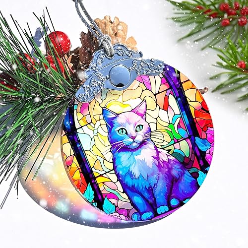 Miniatura 6 de Adorno de Navidad para mascotas, decoraciones de Navidad para gatos, adornos para mascotas para árbol de Navidad, adorno de vitral, ideas de regalo