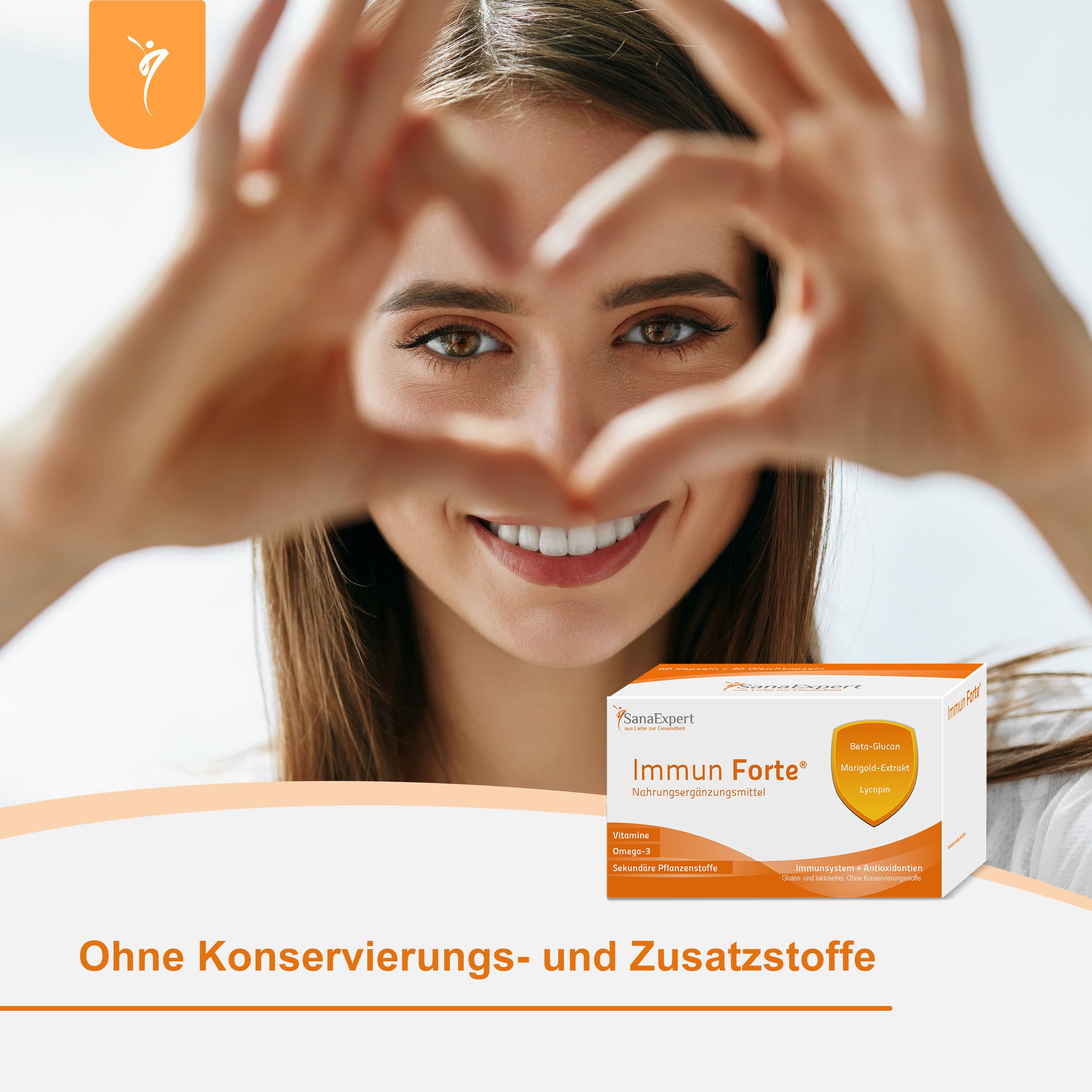 SanaExpert® Immun Forte – Vitamin-Komplex und Mineralien zur Unterstützung des Immunsystems, Omega-3-Fettsäuren, Beta-Glucan, Ringelblumen-Extrakt, Lycopin und Lutein, 90 Kapseln (69 g)